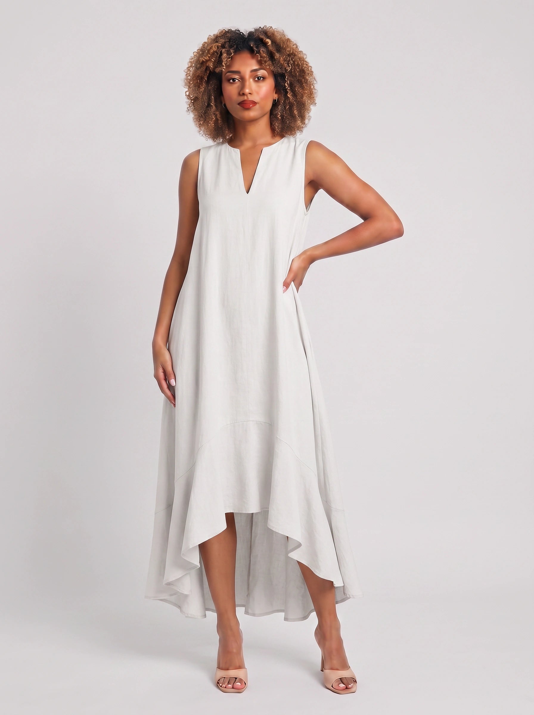 Cascara Asymmetric High-Low Maxi Dress – Women Sleeveless V-Neck Formal Wedding Guest Cocktail Maxi Dress