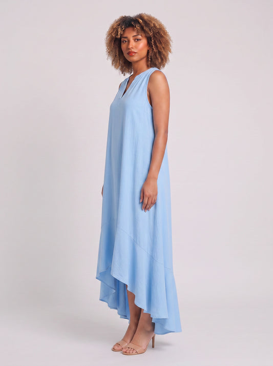 Cascara Asymmetric High-Low Maxi Dress – Women Sleeveless V-Neck Formal Wedding Guest Cocktail Maxi Dress