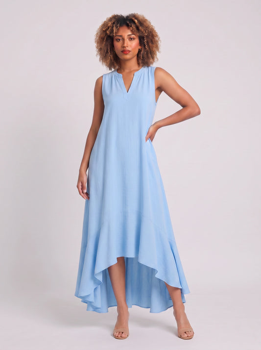 Cascara Asymmetric High-Low Maxi Dress – Women Sleeveless V-Neck Formal Wedding Guest Cocktail Maxi Dress