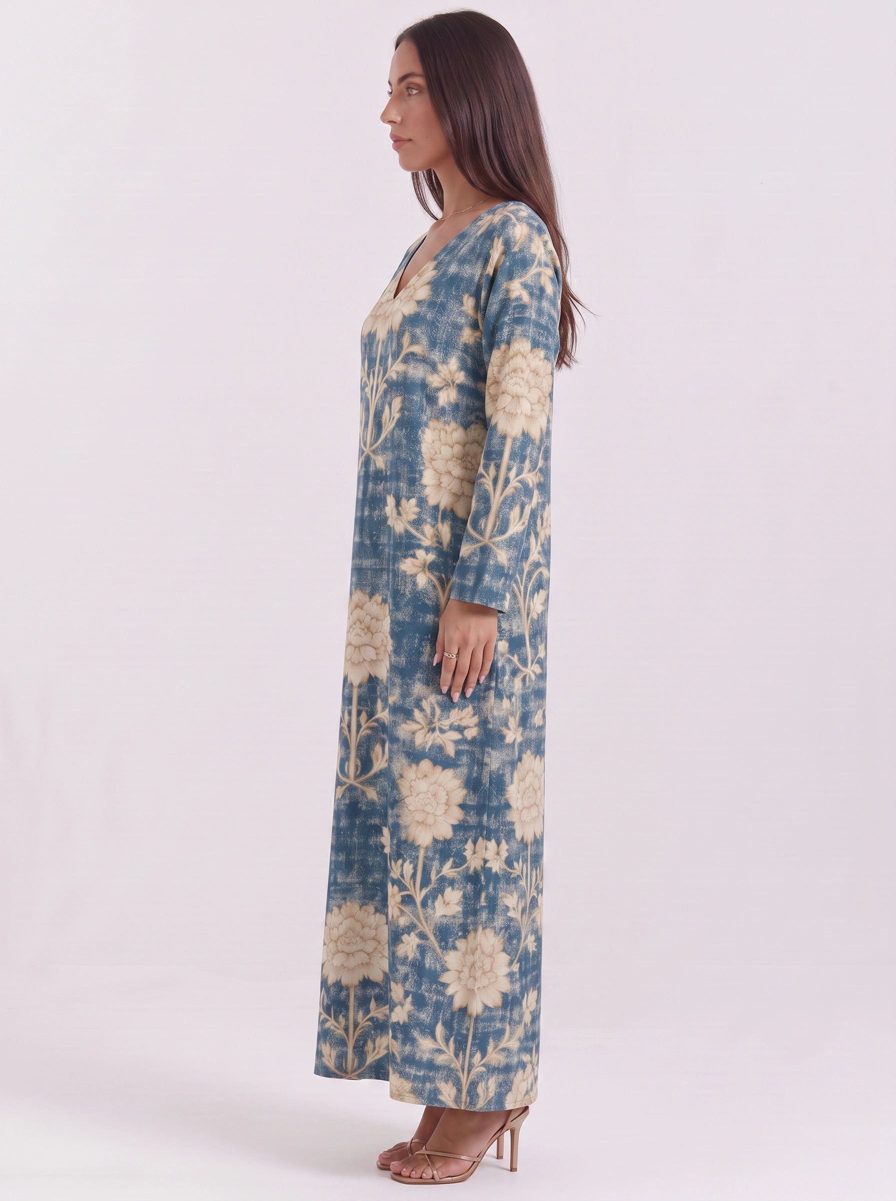 Floresse Textured V-Neck Maxi Dress – Casual Maxi Dresses Women Pockets Long Sleeve Relaxed Lounge Dress