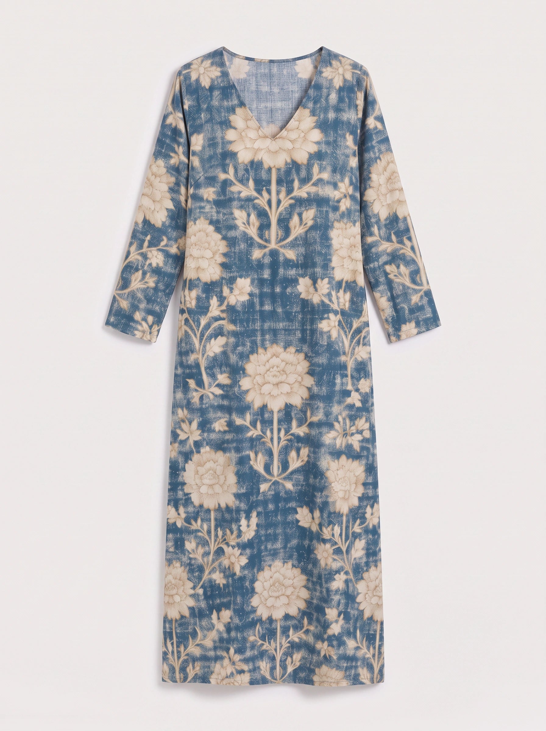 Floresse Textured V-Neck Maxi Dress – Casual Maxi Dresses Women Pockets Long Sleeve Relaxed Lounge Dress