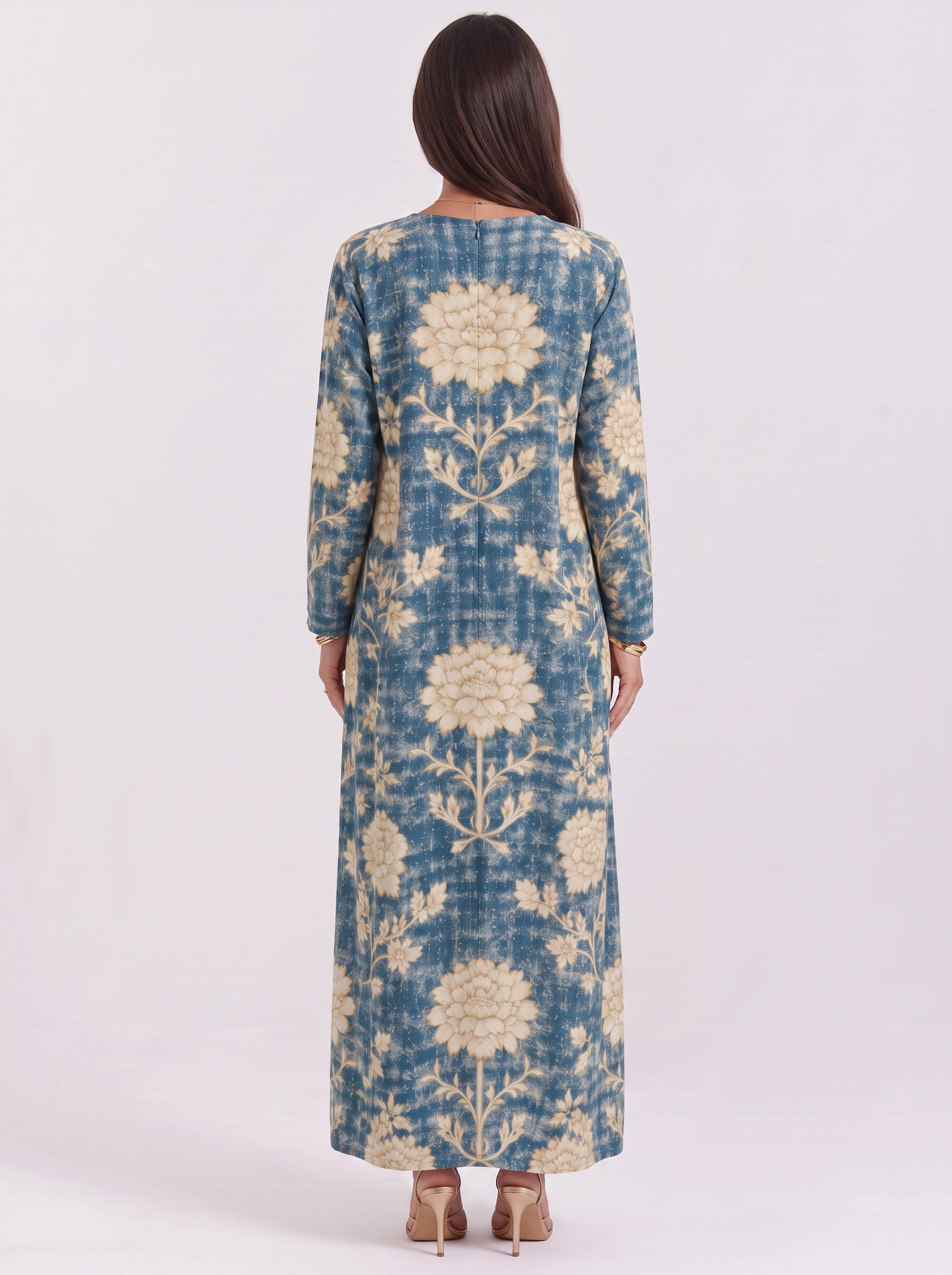 Floresse Textured V-Neck Maxi Dress – Casual Maxi Dresses Women Pockets Long Sleeve Relaxed Lounge Dress