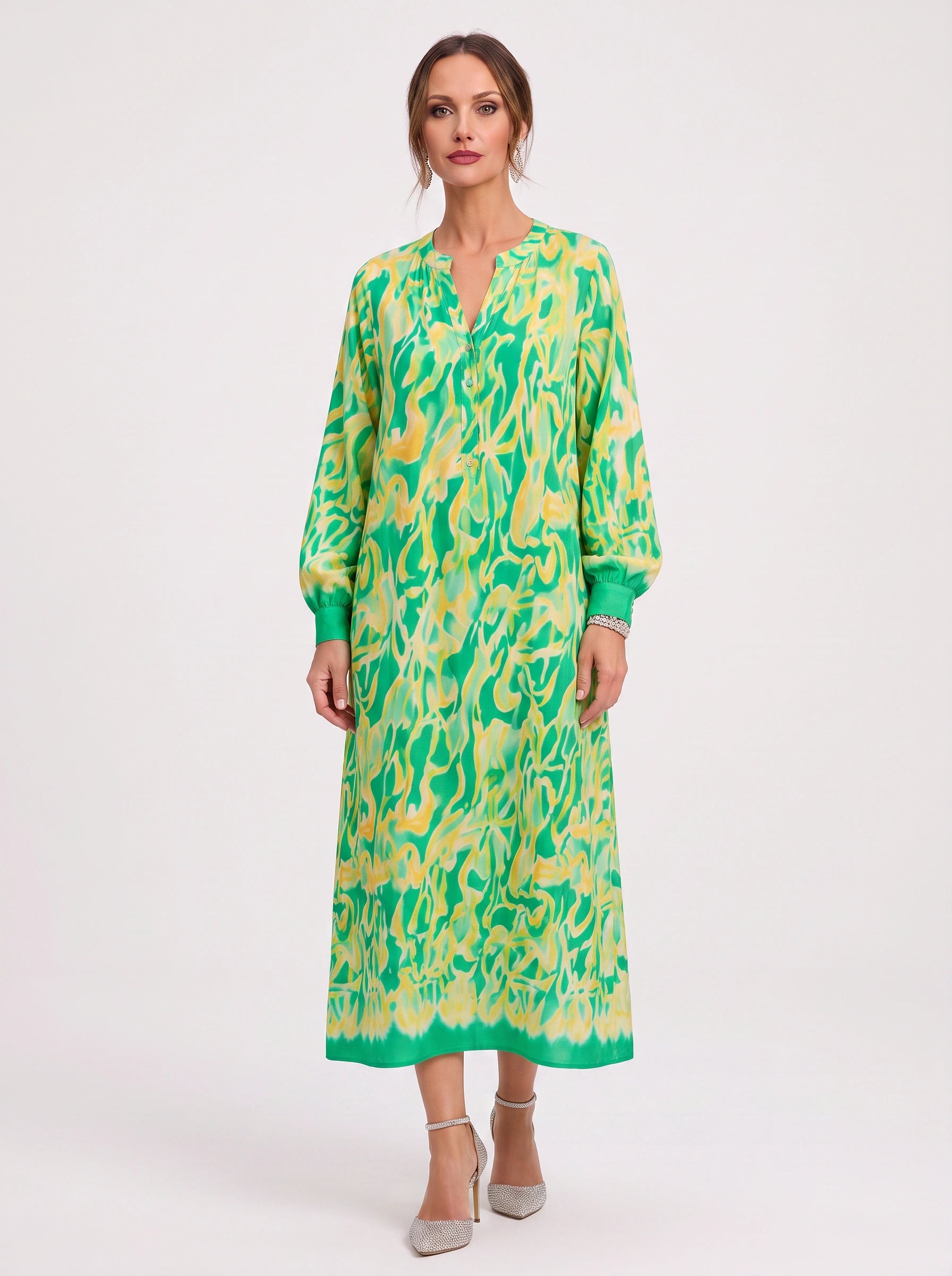Ondria Balloon Sleeve V-Neck Maxi Dress – Boho Maxi Dress Women Bohemian Style Resort Vacation Kaftan
