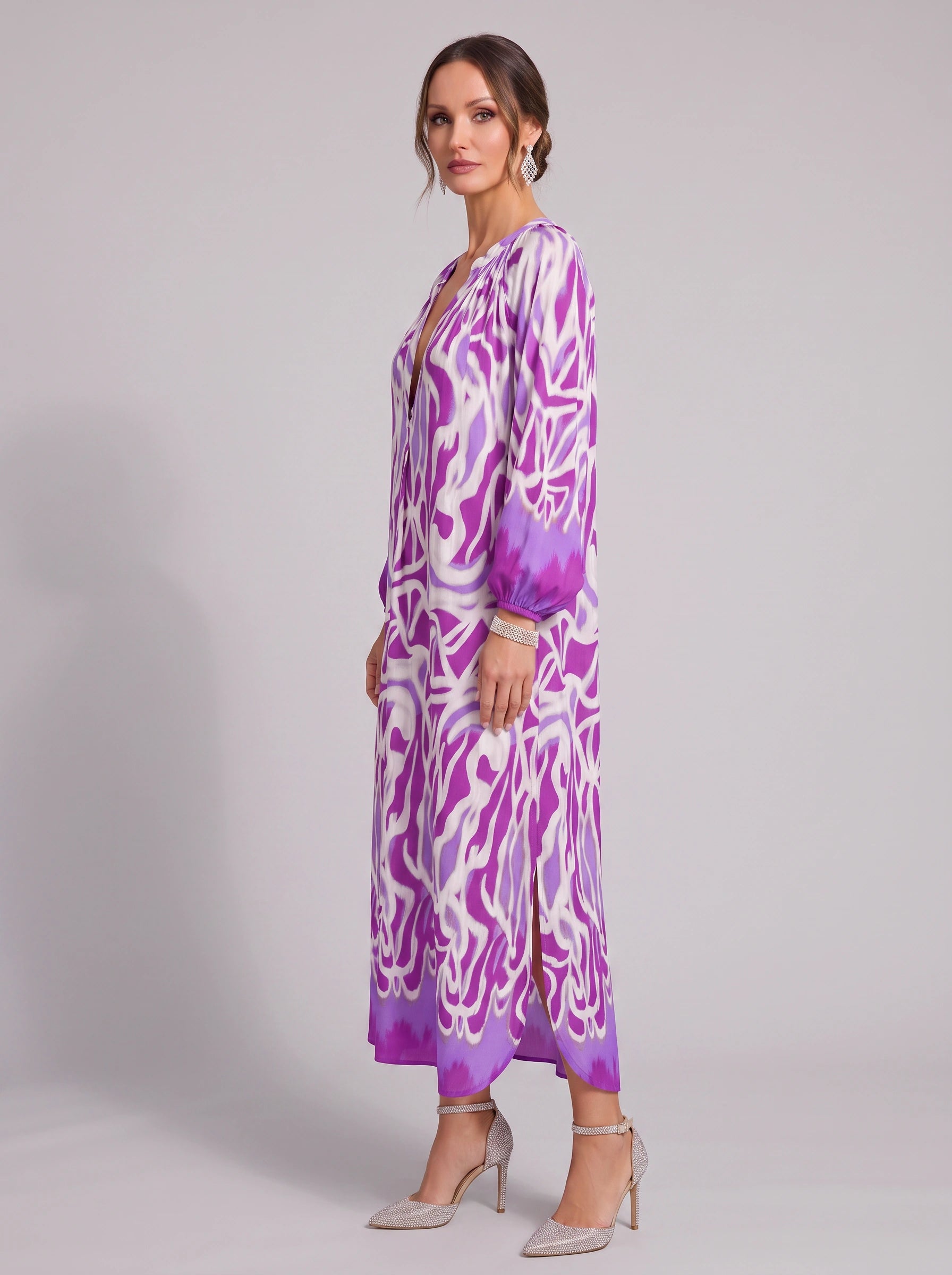 Ondria Balloon Sleeve V-Neck Maxi Dress – Boho Maxi Dress Women Bohemian Style Resort Vacation Kaftan