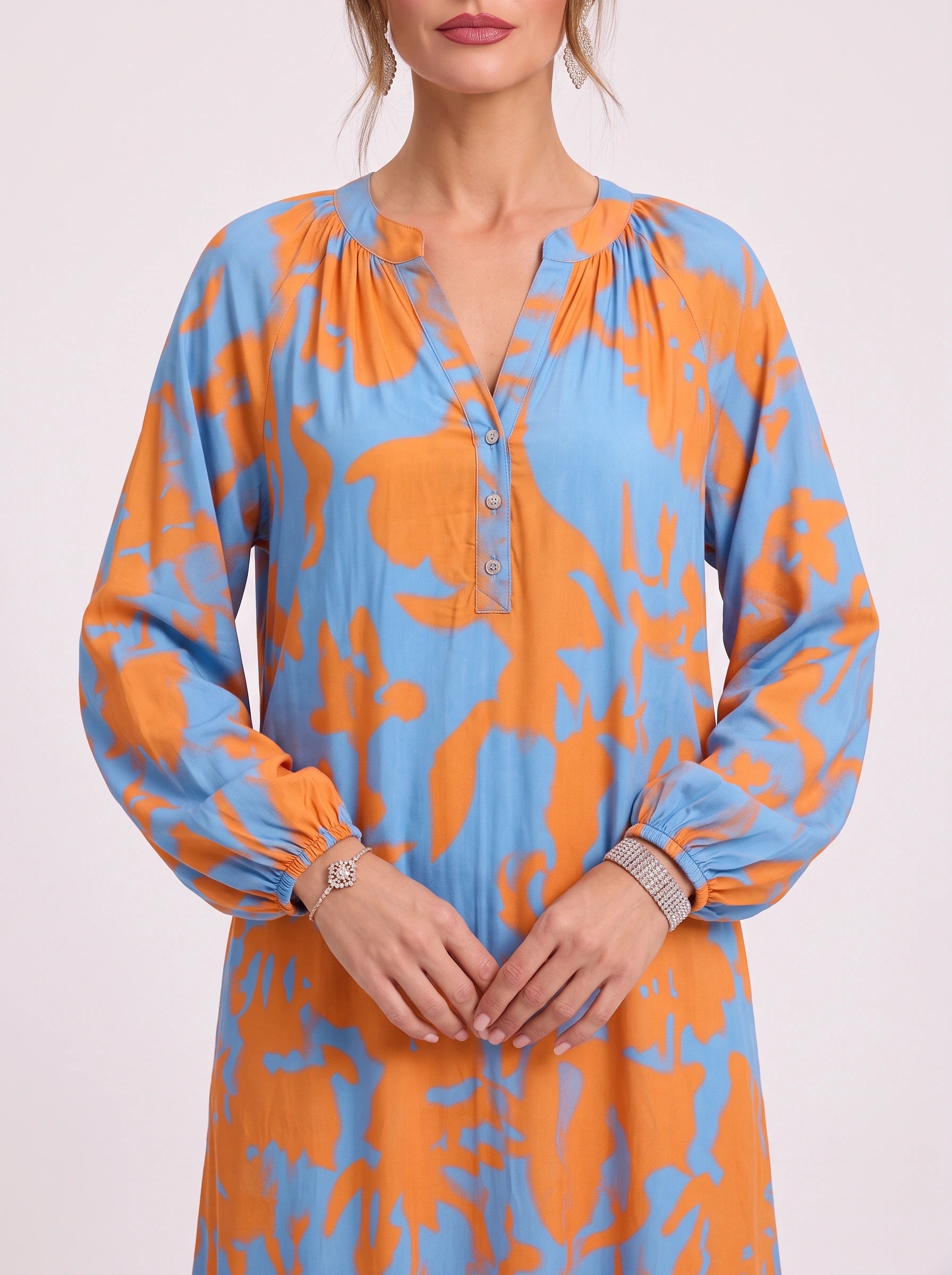 Ondria Balloon Sleeve V-Neck Maxi Dress – Boho Maxi Dress Women Bohemian Style Resort Vacation Kaftan