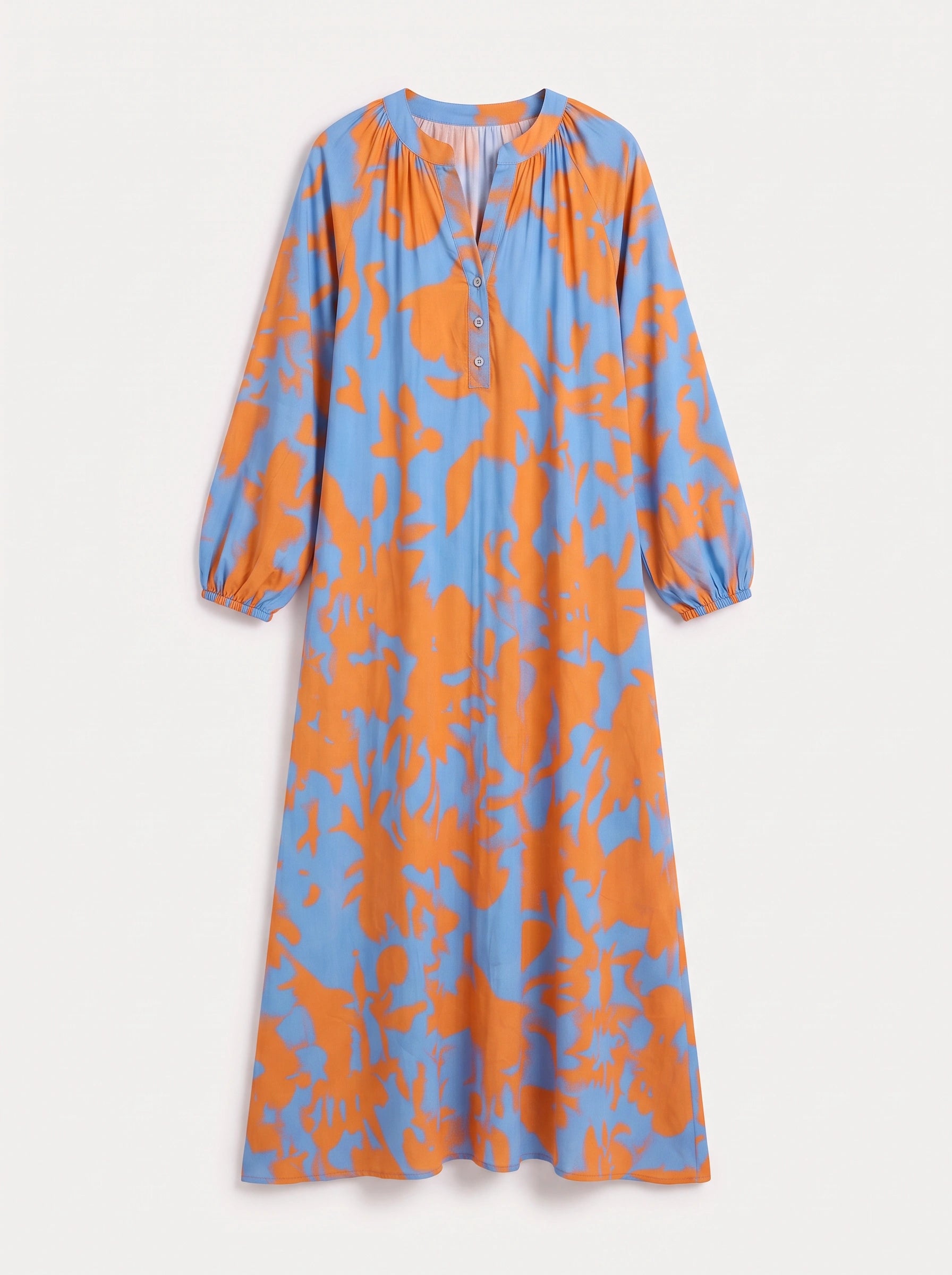 Ondria Balloon Sleeve V-Neck Maxi Dress – Boho Maxi Dress Women Bohemian Style Resort Vacation Kaftan