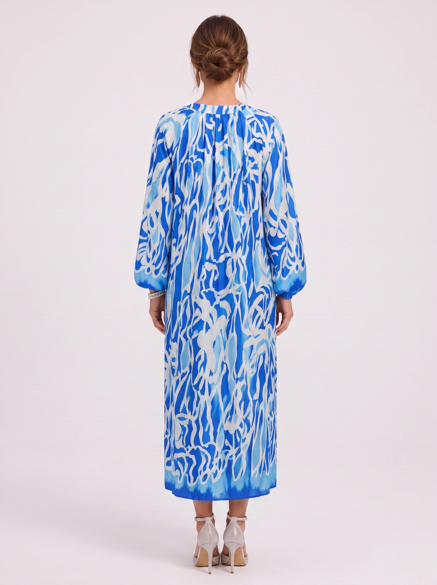 Ondria Balloon Sleeve V-Neck Maxi Dress – Boho Maxi Dress Women Bohemian Style Resort Vacation Kaftan