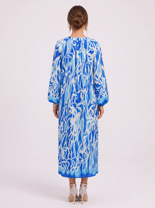 Ondria Balloon Sleeve V-Neck Maxi Dress – Boho Maxi Dress Women Bohemian Style Resort Vacation Kaftan