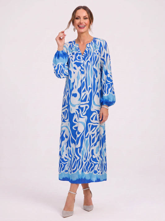 Ondria Balloon Sleeve V-Neck Maxi Dress – Boho Maxi Dress Women Bohemian Style Resort Vacation Kaftan