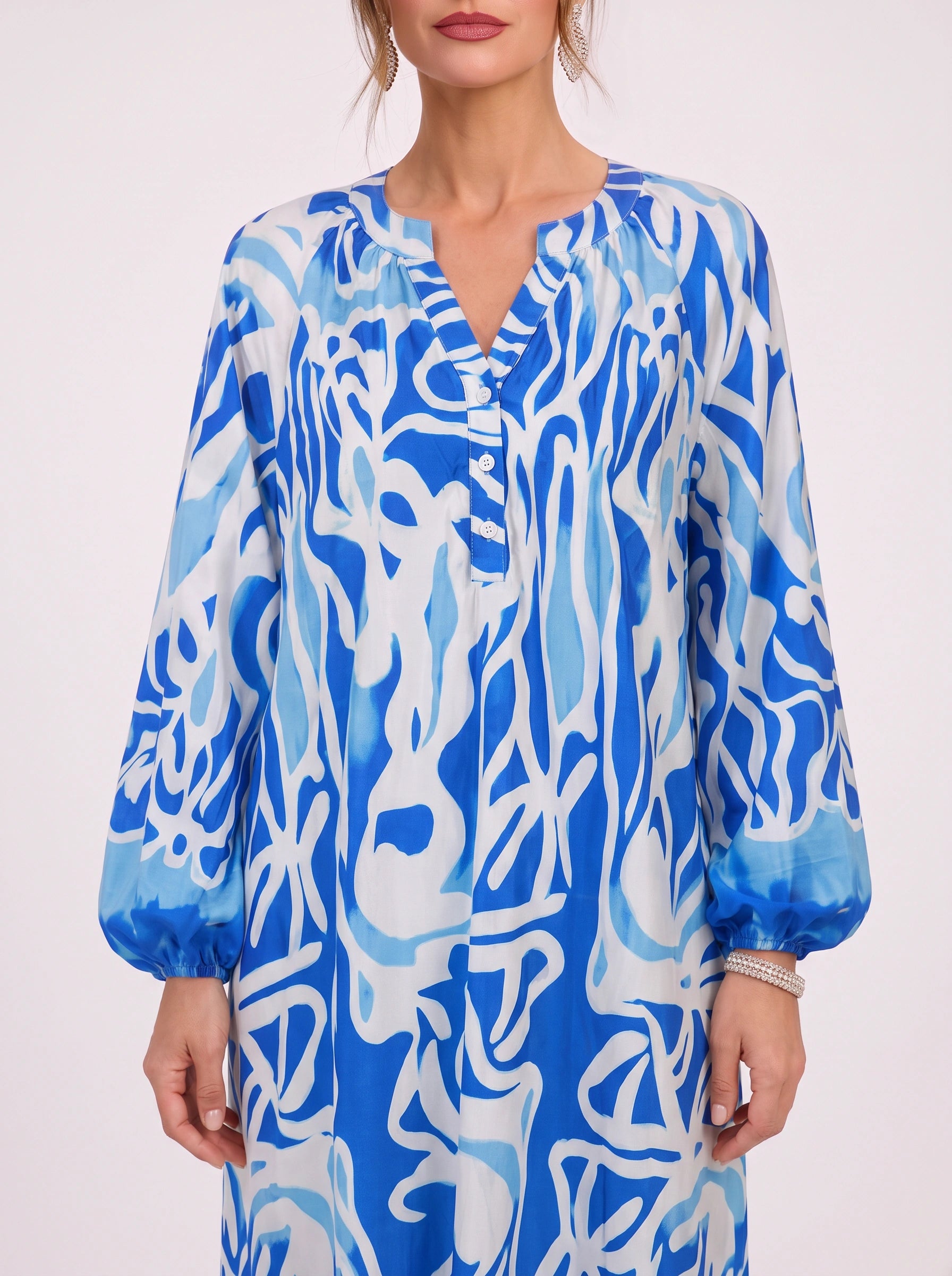 Ondria Balloon Sleeve V-Neck Maxi Dress – Boho Maxi Dress Women Bohemian Style Resort Vacation Kaftan