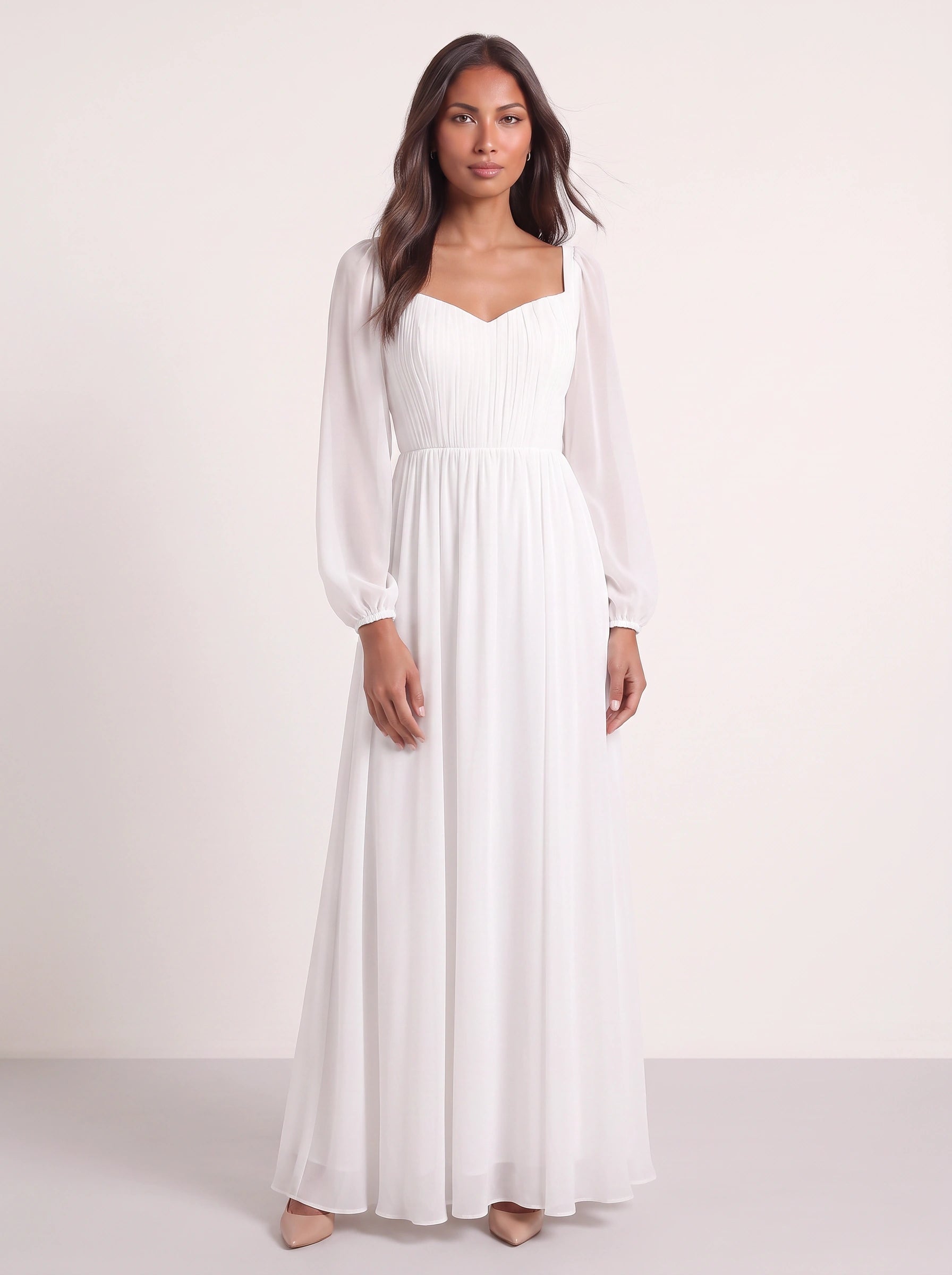 Sofiane Sweetheart Maxi Dress – Chiffon Long Sleeve Wedding Guest Formal Mother Bride Groom Maxi Dress Women