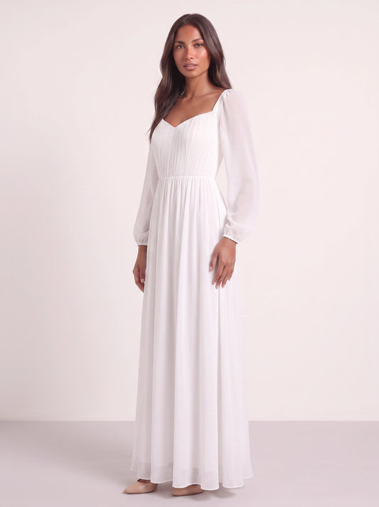 Sofiane Sweetheart Maxi Dress – Chiffon Long Sleeve Wedding Guest Formal Mother Bride Groom Maxi Dress Women