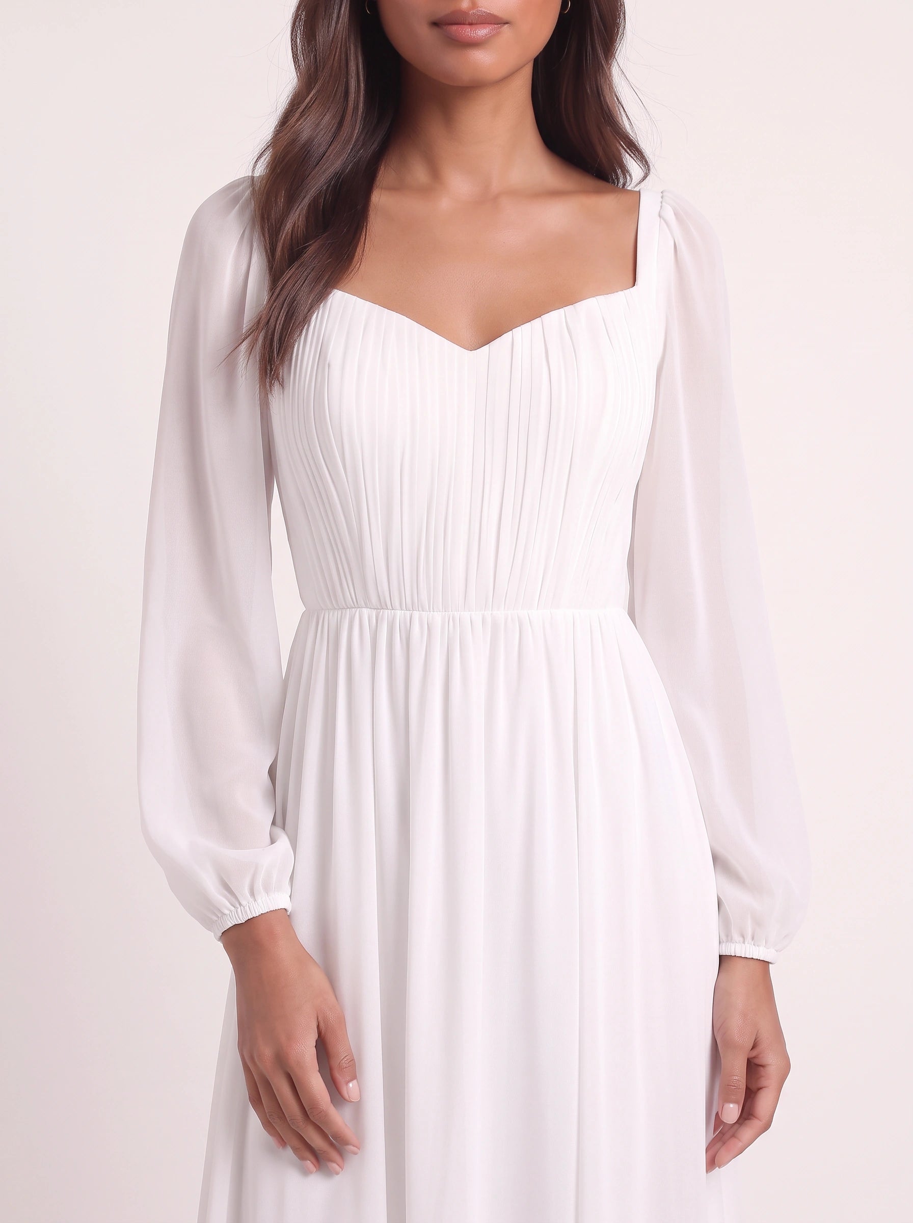 Sofiane Sweetheart Maxi Dress – Chiffon Long Sleeve Wedding Guest Formal Mother Bride Groom Maxi Dress Women