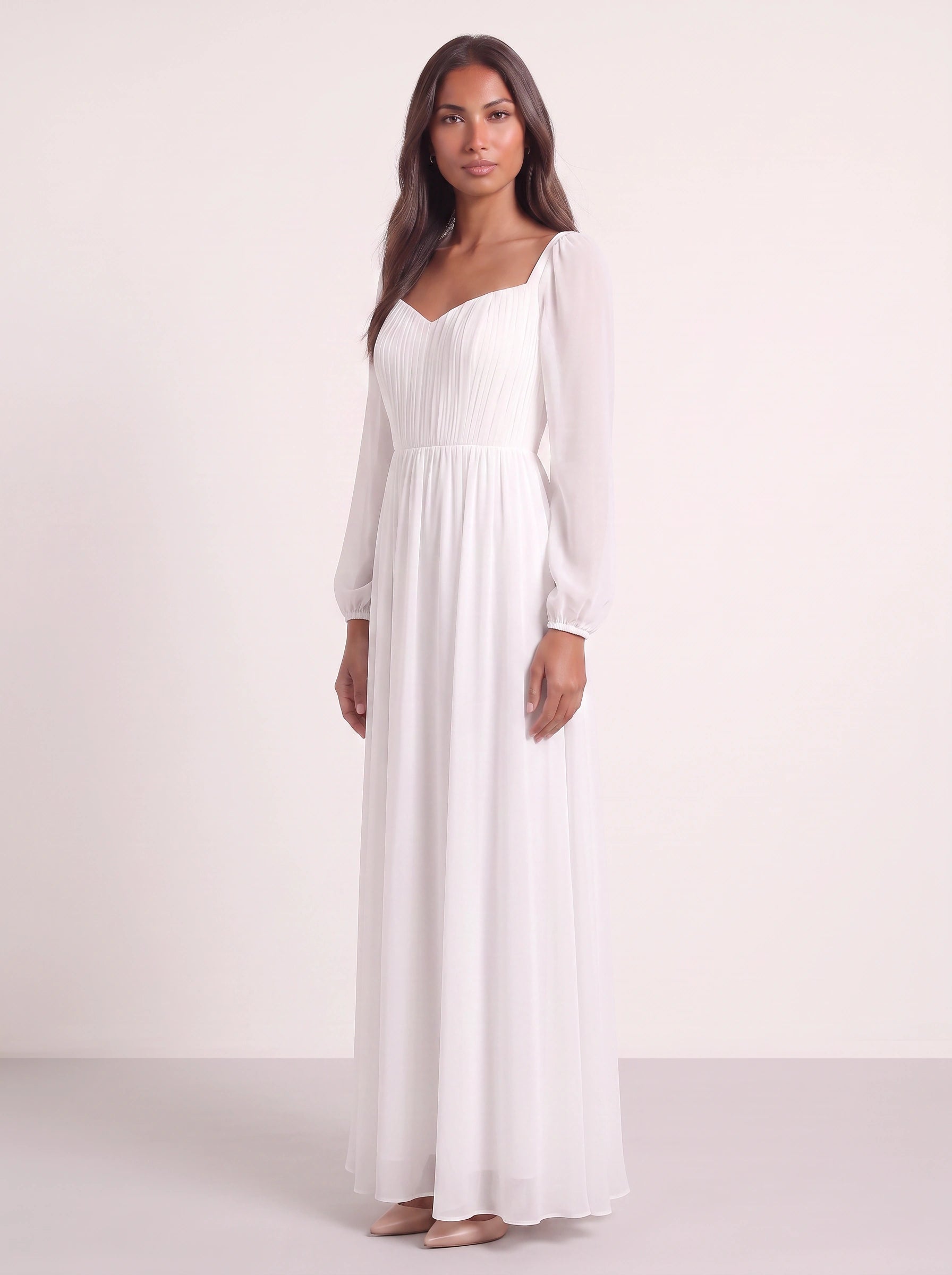 Sofiane Sweetheart Maxi Dress – Chiffon Long Sleeve Wedding Guest Formal Mother Bride Groom Maxi Dress Women