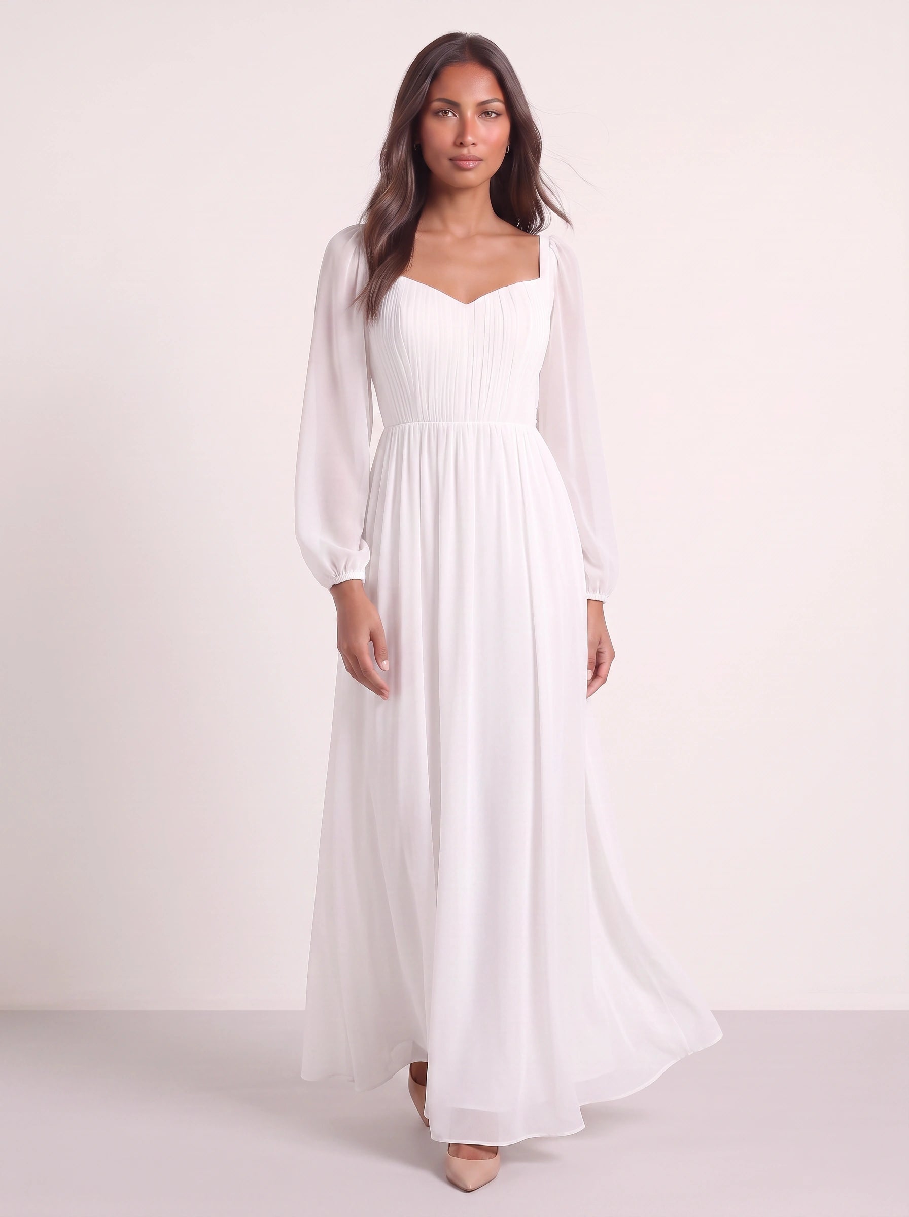 Sofiane Sweetheart Maxi Dress – Chiffon Long Sleeve Wedding Guest Formal Mother Bride Groom Maxi Dress Women