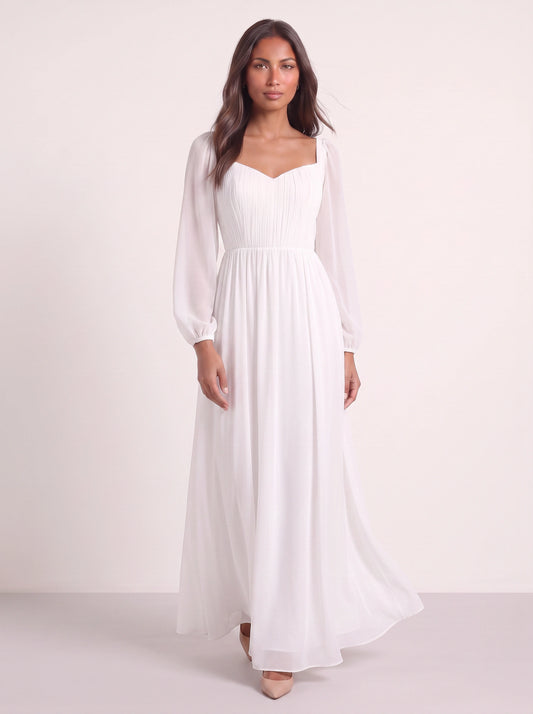 Sofiane Sweetheart Maxi Dress – Chiffon Long Sleeve Wedding Guest Formal Mother Bride Groom Maxi Dress Women