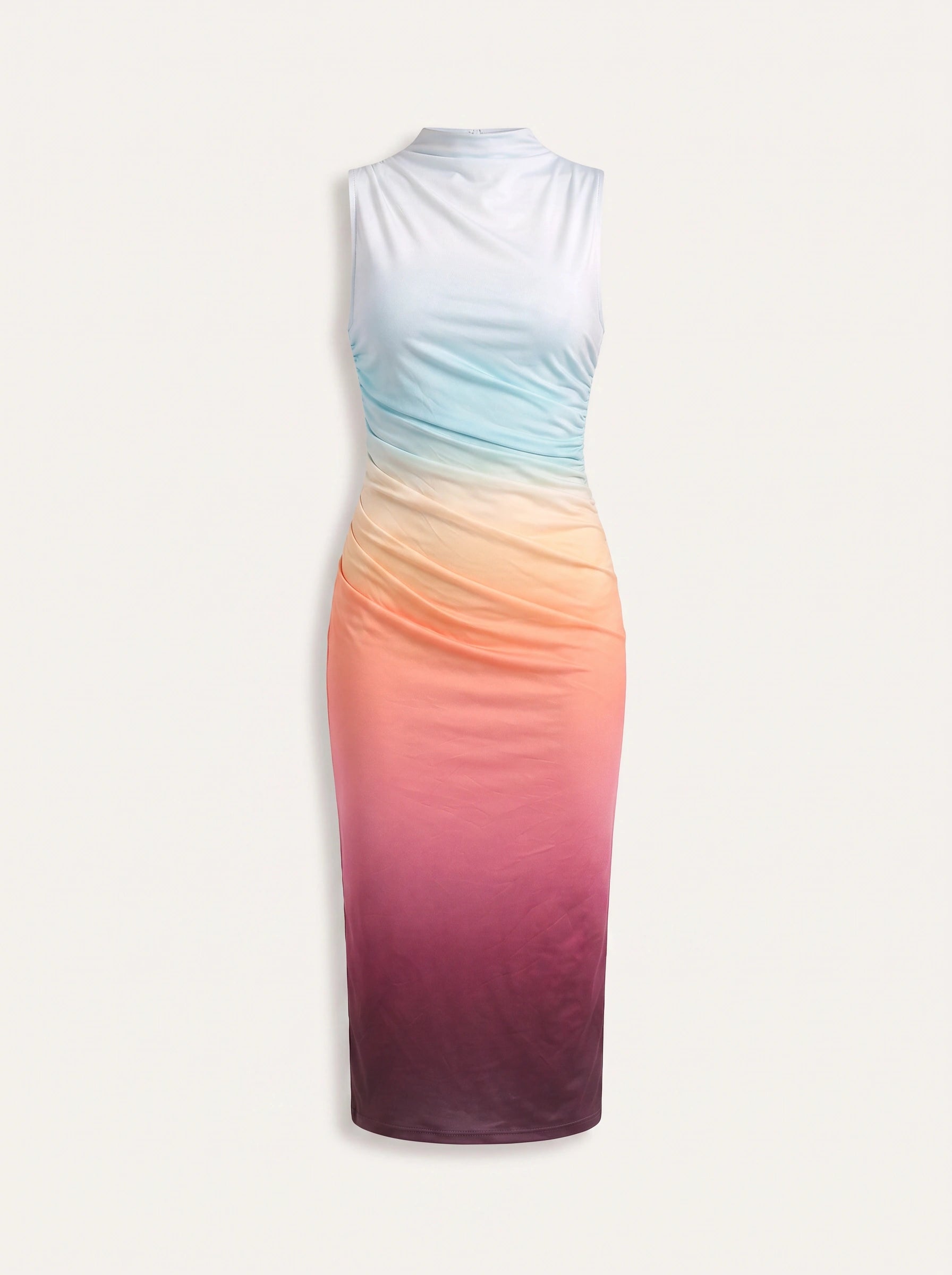 Gradara Ruched Bodycon Midi Dress – Ombre Sunset Sleeveless Midi Dress Women Formal Evening Party Fitted Bodycon Dress