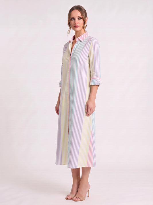 Rigarai Striped Shirt Maxi Dress – Button Front Collared Women Summer Beach Vacation Sundress Maxi Dress