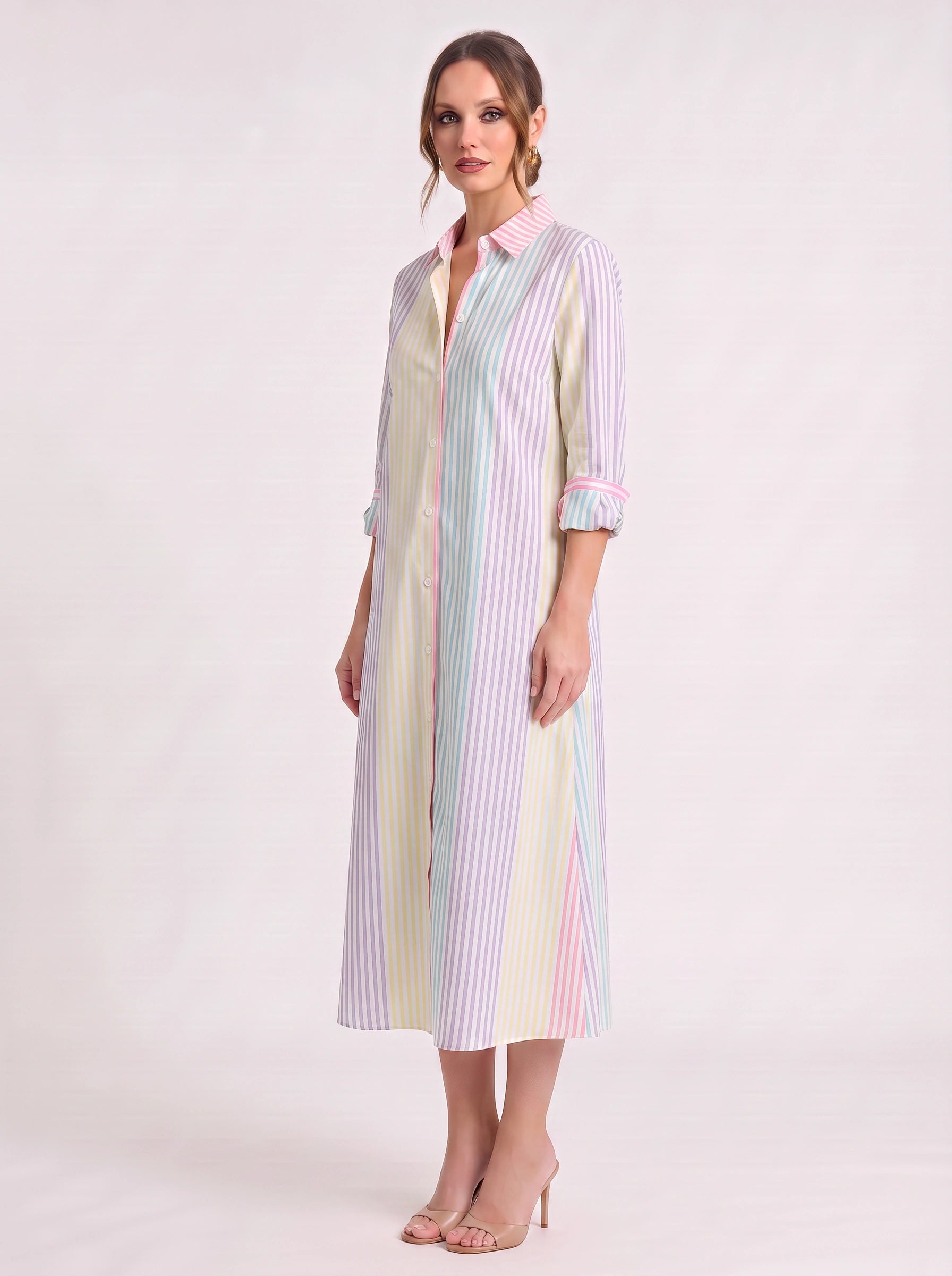Rigarai Striped Shirt Maxi Dress – Button Front Collared Women Summer Beach Vacation Sundress Maxi Dress