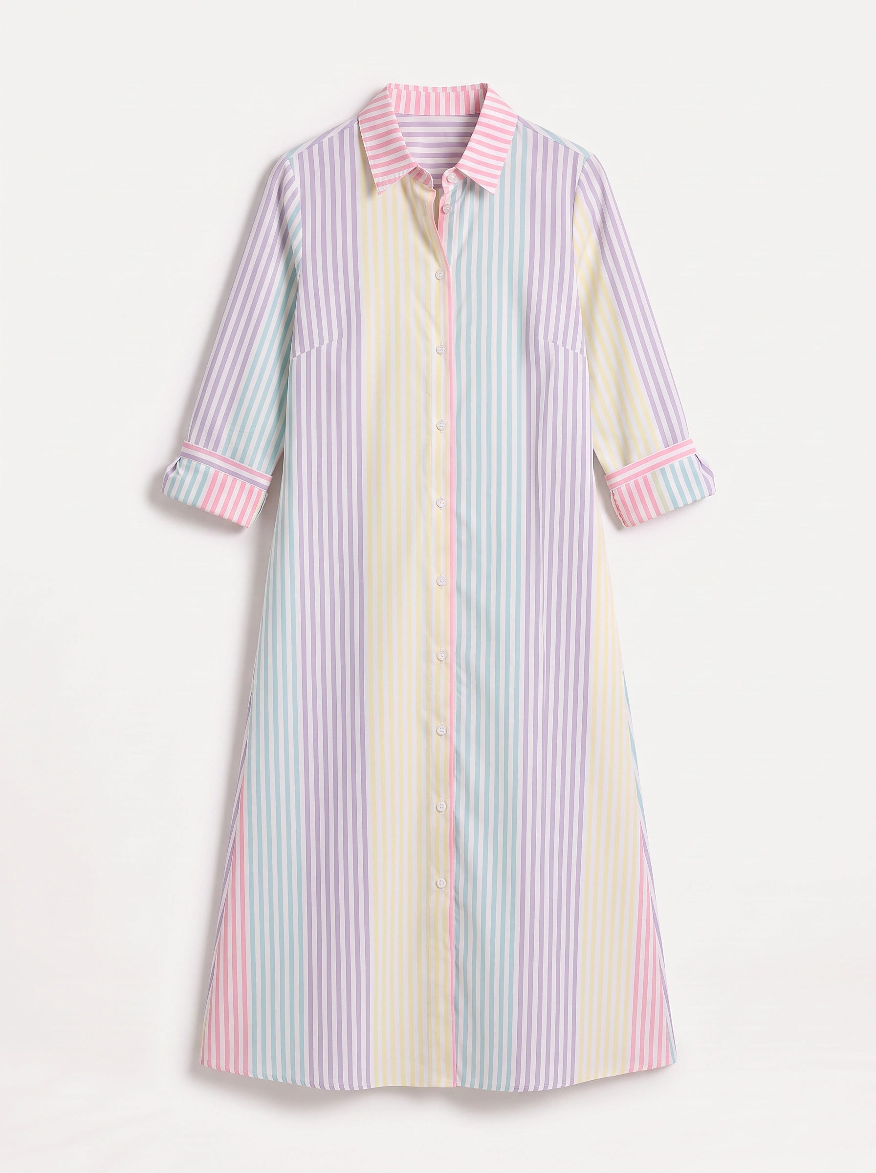 Rigarai Striped Shirt Maxi Dress – Button Front Collared Women Summer Beach Vacation Sundress Maxi Dress