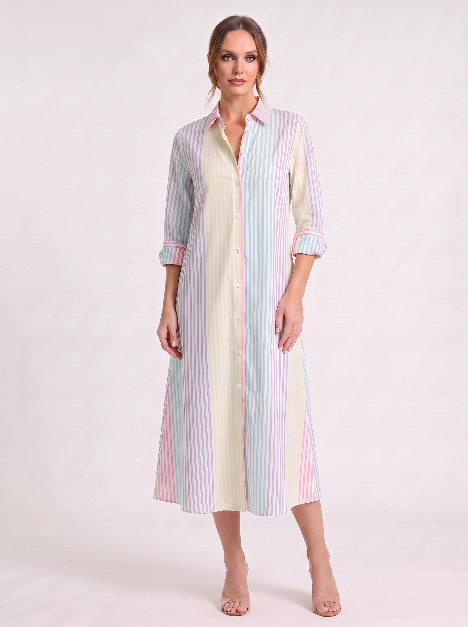 Rigarai Striped Shirt Maxi Dress – Button Front Collared Women Summer Beach Vacation Sundress Maxi Dress