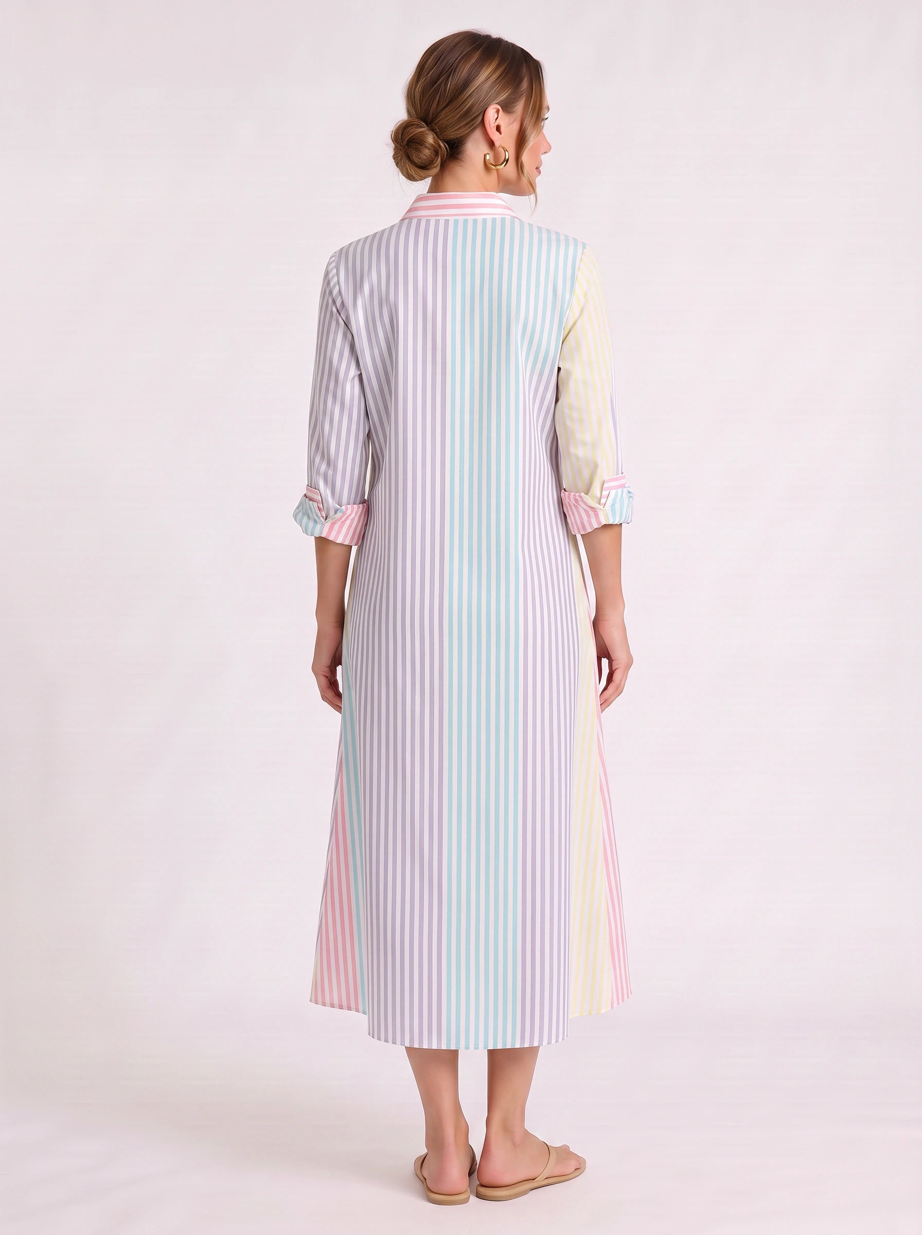 Rigarai Striped Shirt Maxi Dress – Button Front Collared Women Summer Beach Vacation Sundress Maxi Dress