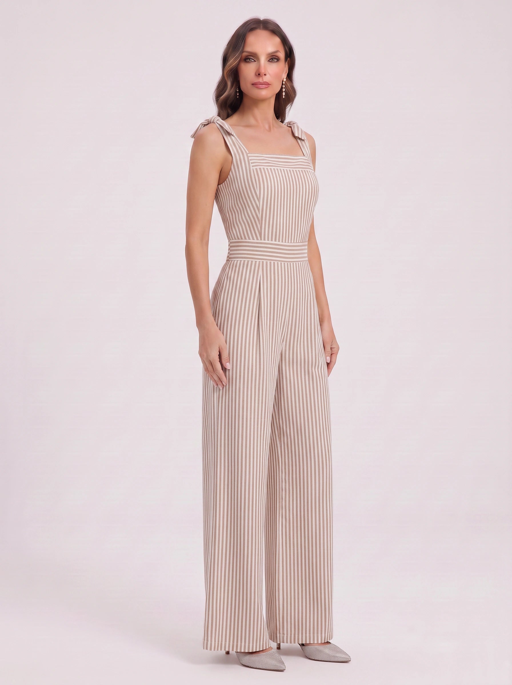 Rigatelle Tie-Shoulder Wide Leg Jumpsuit – Striped Palazzo Pants Women Casual Summer Beach Vacation Outfit