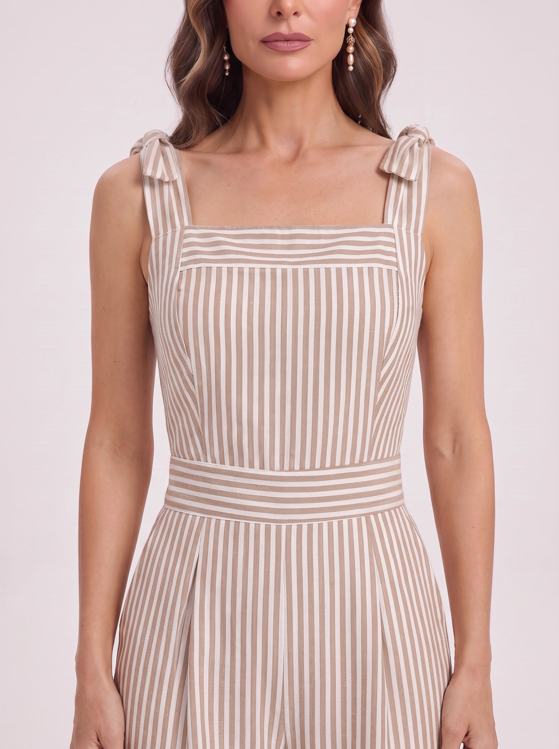 Rigatelle Tie-Shoulder Wide Leg Jumpsuit – Striped Palazzo Pants Women Casual Summer Beach Vacation Outfit