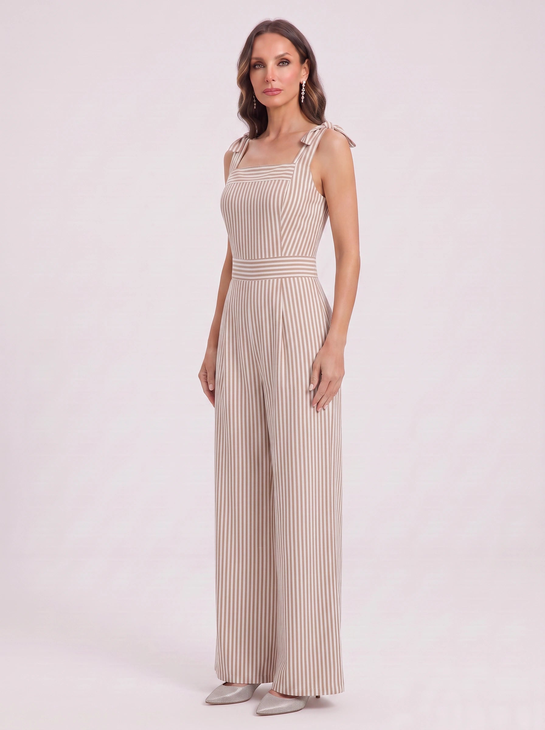 Rigatelle Tie-Shoulder Wide Leg Jumpsuit – Striped Palazzo Pants Women Casual Summer Beach Vacation Outfit