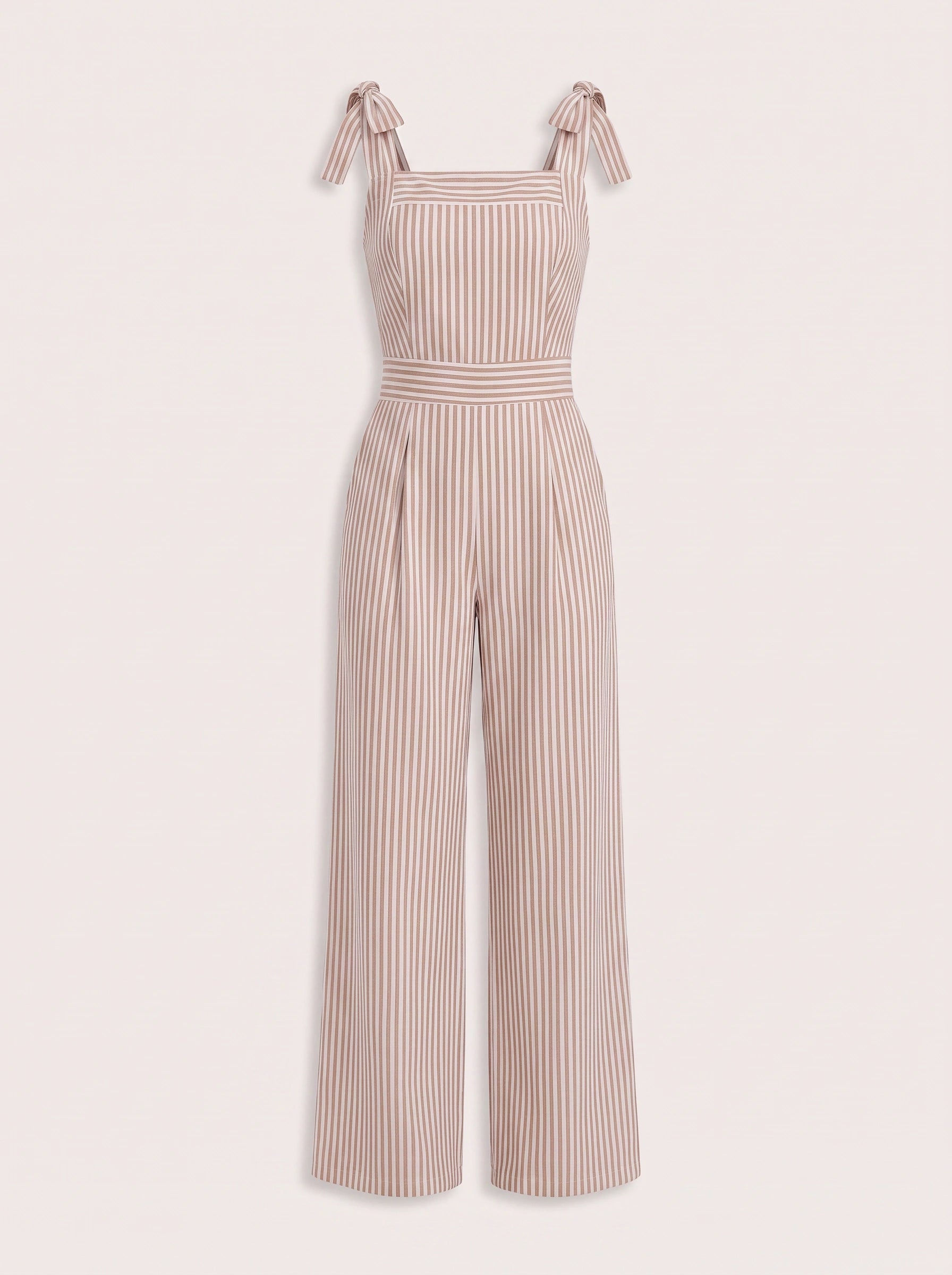 Rigatelle Tie-Shoulder Wide Leg Jumpsuit – Striped Palazzo Pants Women Casual Summer Beach Vacation Outfit
