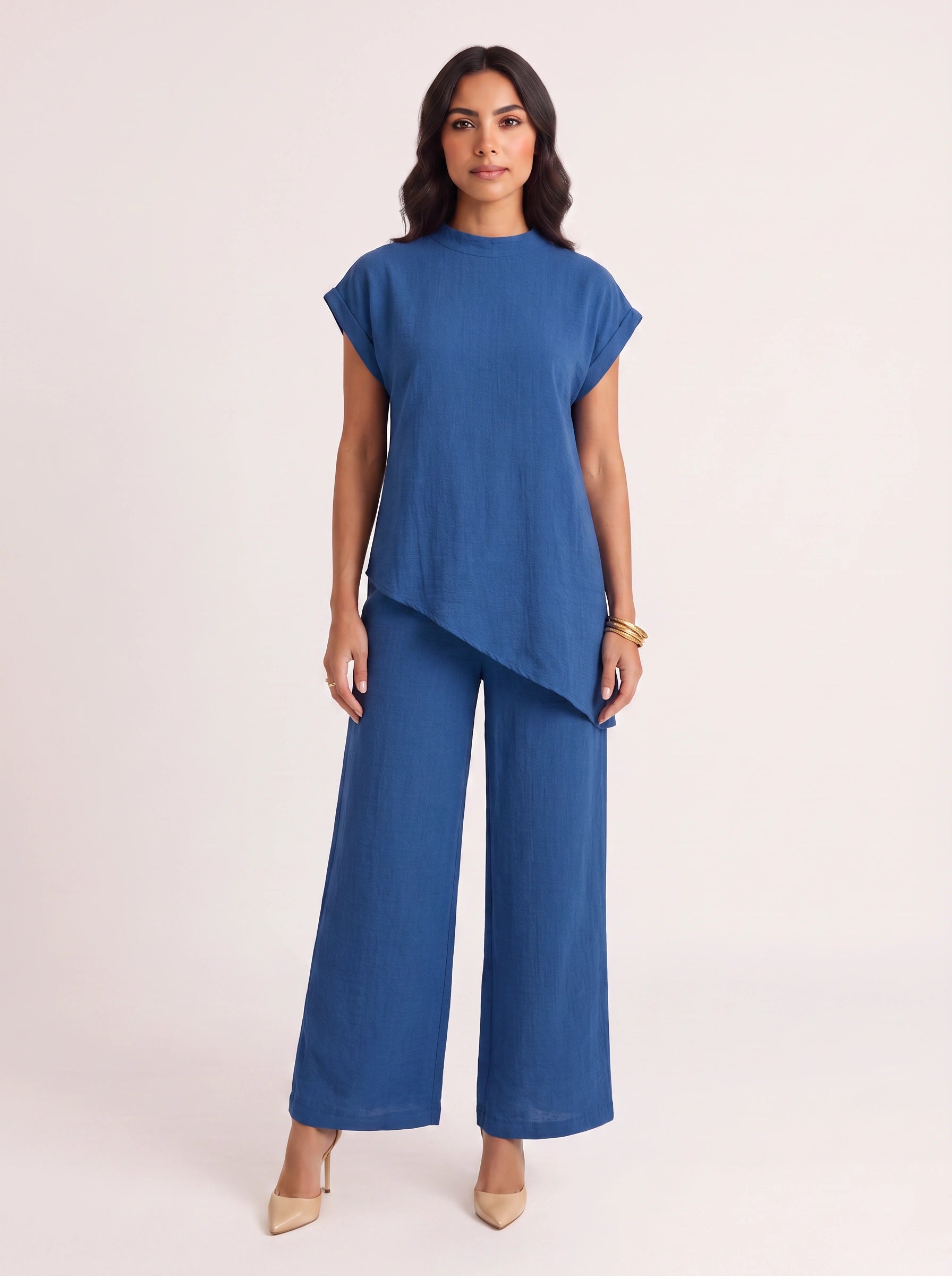 Terrima Asymmetric Tunic Wide-Leg Pants Set – Two Piece Sets Women Lounge Wear Summer Casual Linen Co-Ord Set