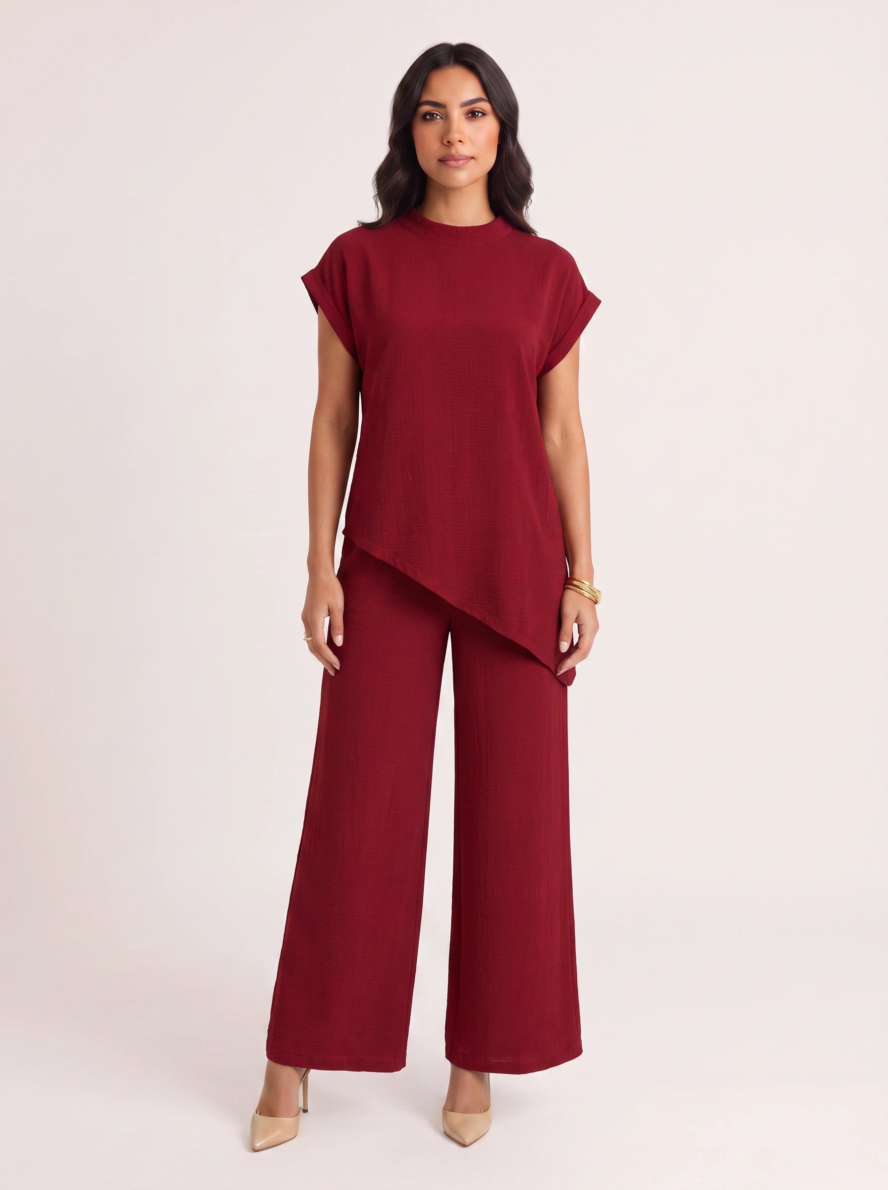 Terrima Asymmetric Tunic Wide-Leg Pants Set – Two Piece Sets Women Lounge Wear Summer Casual Linen Co-Ord Set