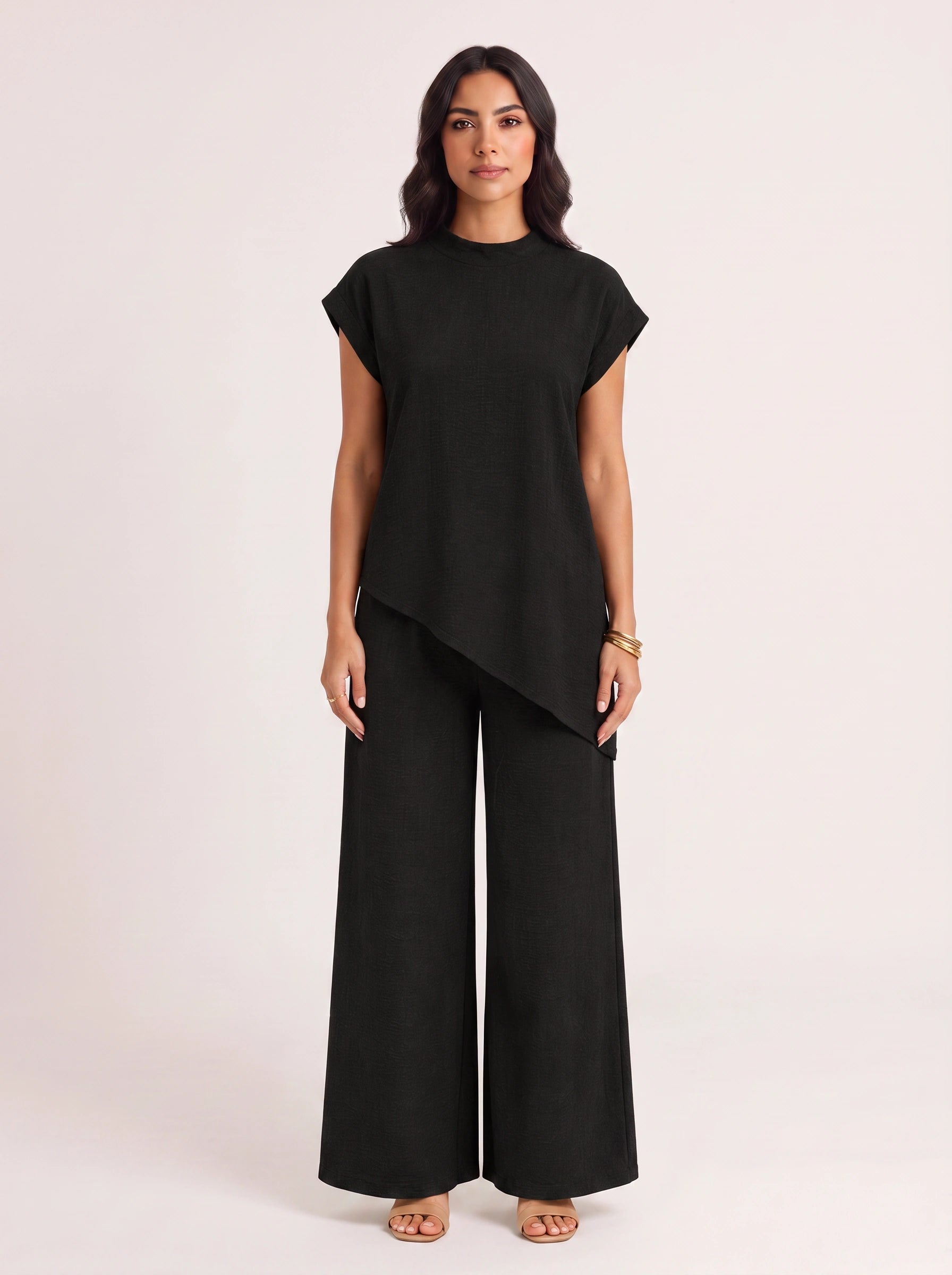 Terrima Asymmetric Tunic Wide-Leg Pants Set – Two Piece Sets Women Lounge Wear Summer Casual Linen Co-Ord Set