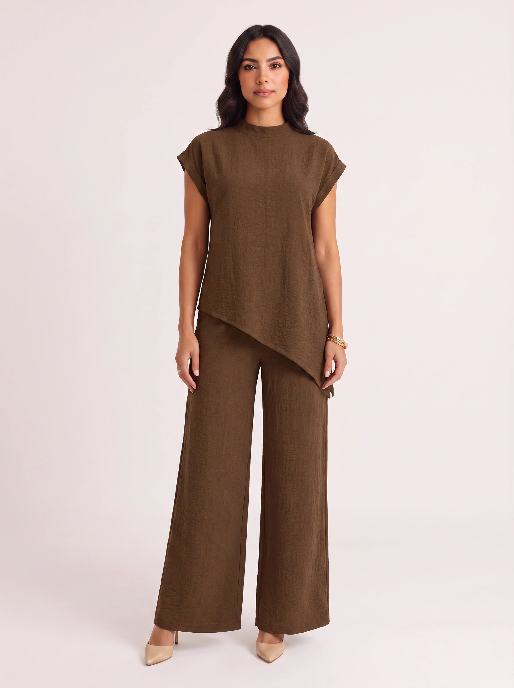 Terrima Asymmetric Tunic Wide-Leg Pants Set – Two Piece Sets Women Lounge Wear Summer Casual Linen Co-Ord Set