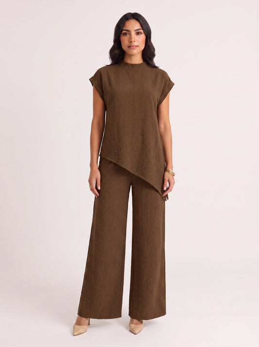 Terrima Asymmetric Tunic Wide-Leg Pants Set – Two Piece Sets Women Lounge Wear Summer Casual Linen Co-Ord Set