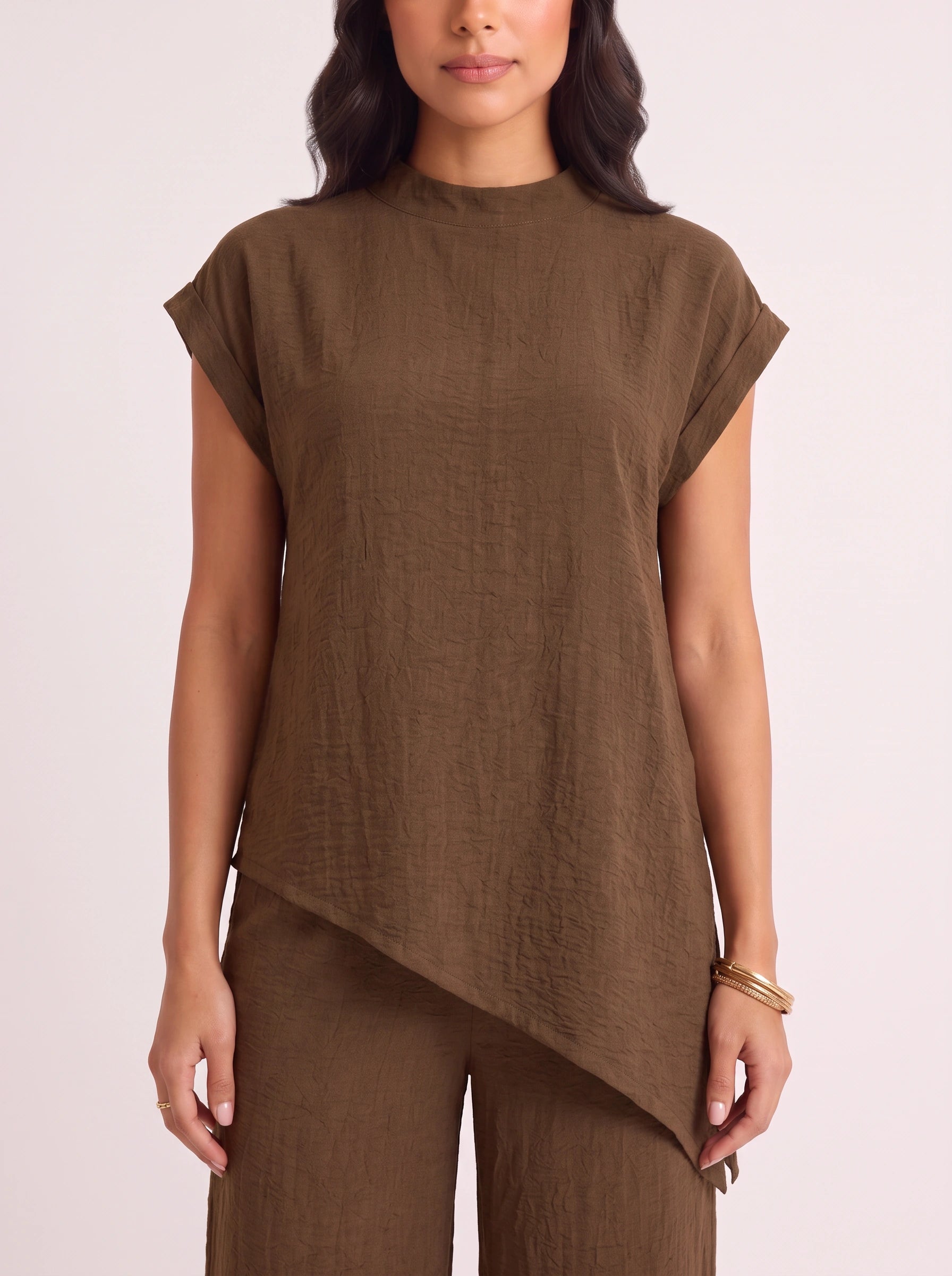 Terrima Asymmetric Tunic Wide-Leg Pants Set – Two Piece Sets Women Lounge Wear Summer Casual Linen Co-Ord Set