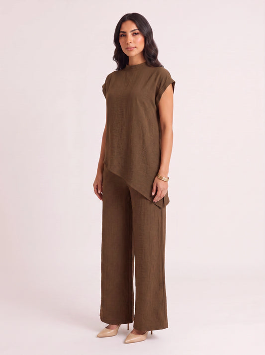 Terrima Asymmetric Tunic Wide-Leg Pants Set – Two Piece Sets Women Lounge Wear Summer Casual Linen Co-Ord Set