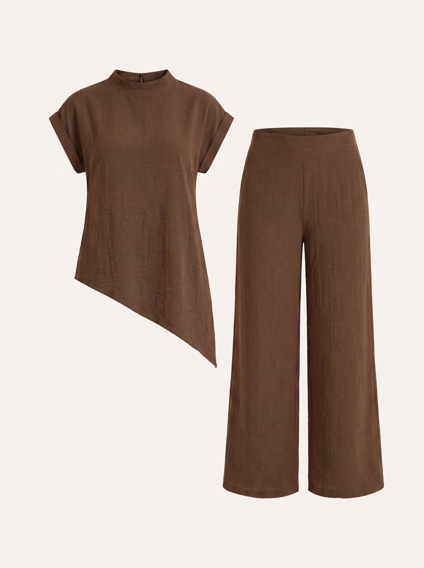 Terrima Asymmetric Tunic Wide-Leg Pants Set – Two Piece Sets Women Lounge Wear Summer Casual Linen Co-Ord Set