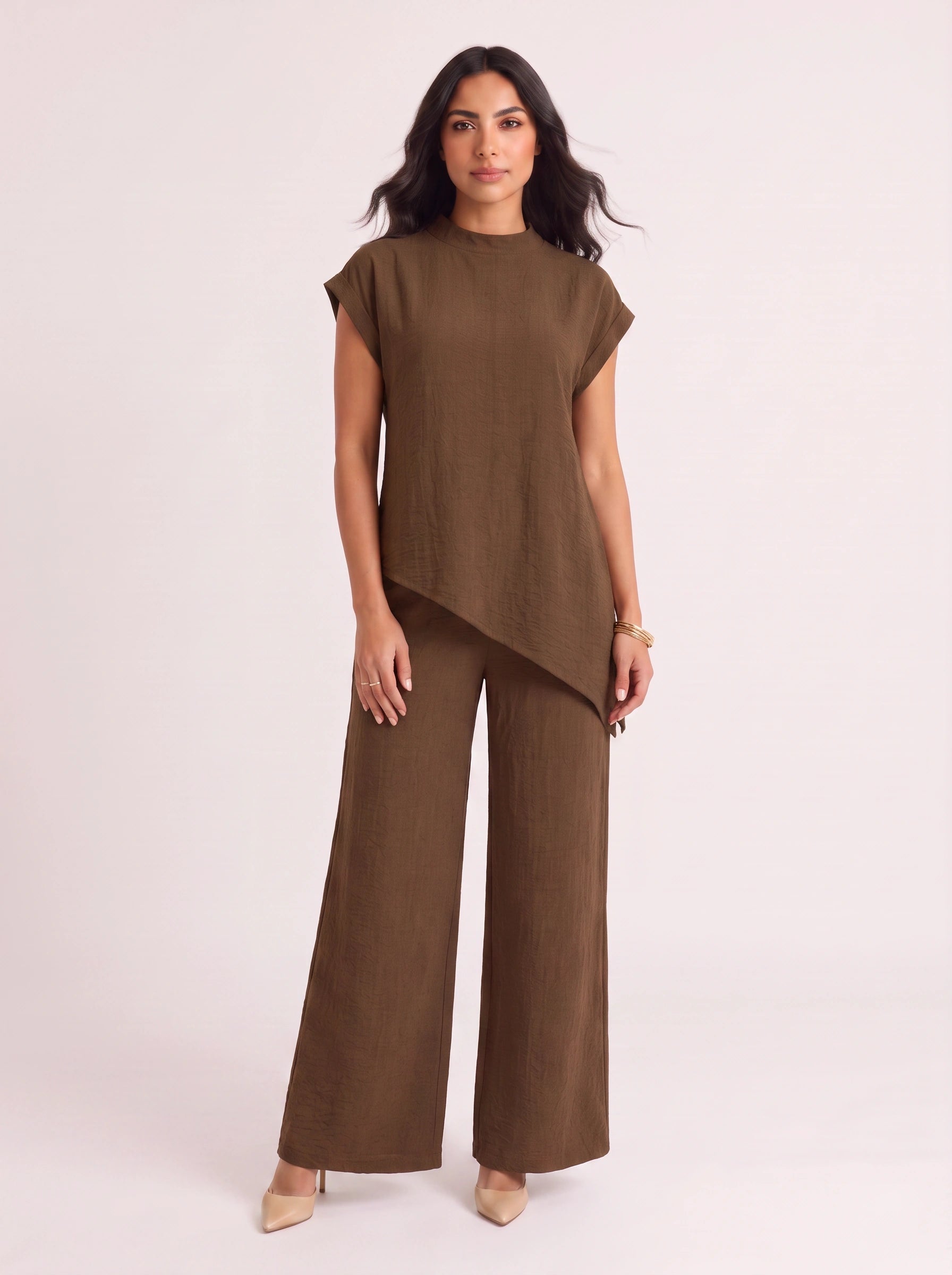 Terrima Asymmetric Tunic Wide-Leg Pants Set – Two Piece Sets Women Lounge Wear Summer Casual Linen Co-Ord Set