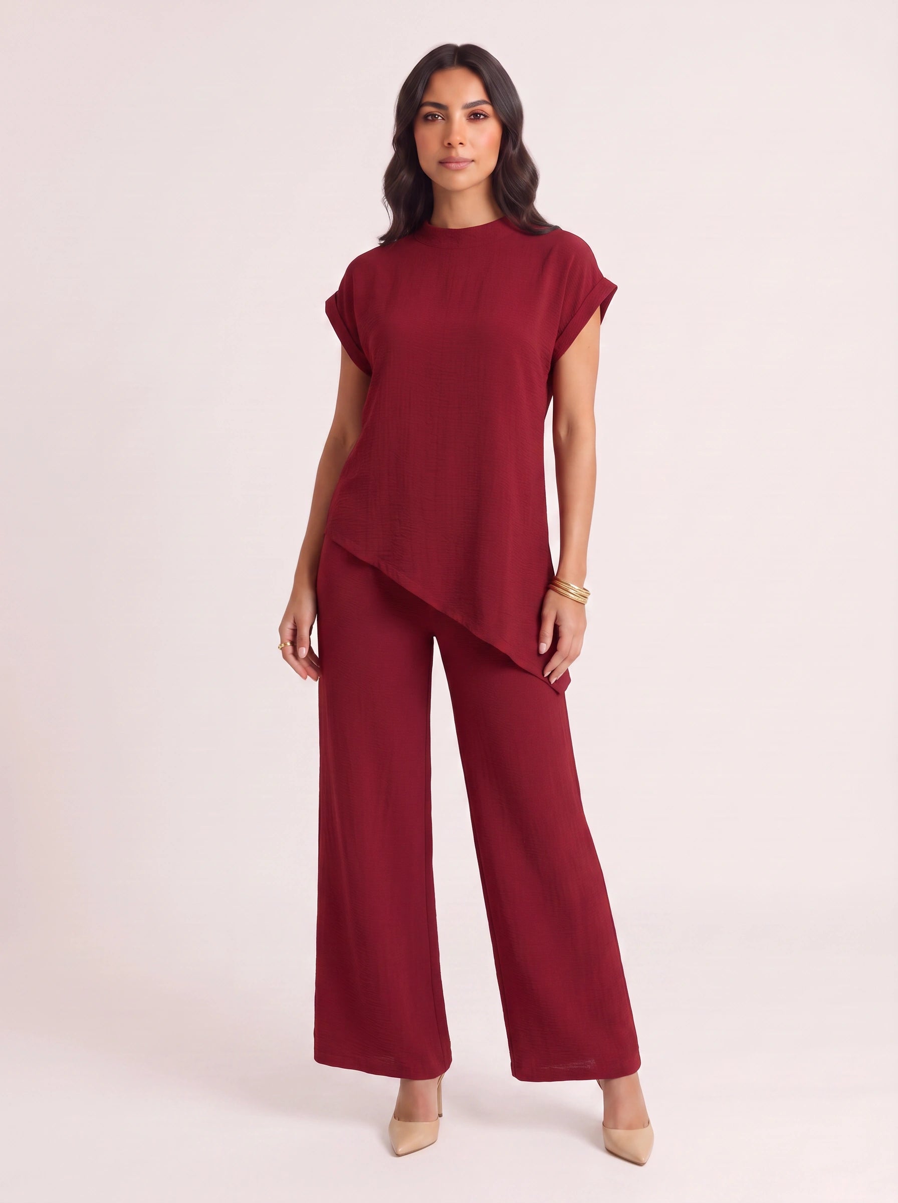 Terrima Asymmetric Tunic Wide-Leg Pants Set – Two Piece Sets Women Lounge Wear Summer Casual Linen Co-Ord Set