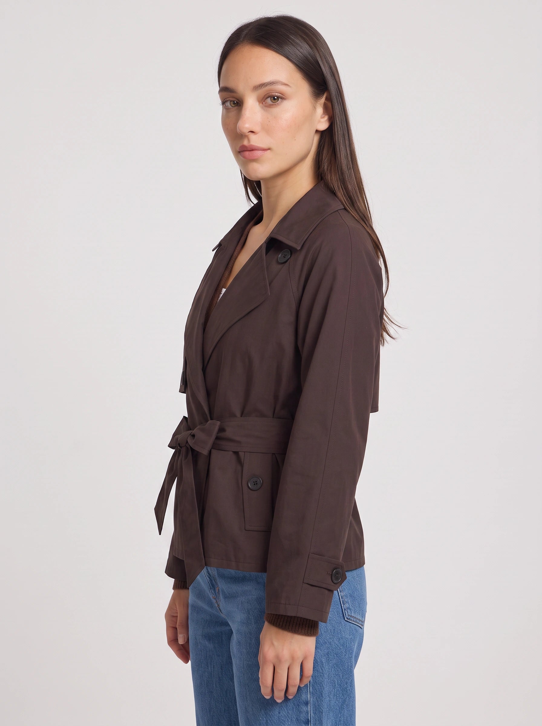 Cintara Cropped Belted Trench Jacket – Women Double Breasted Tie Waist Coat Smart Casual Work Outerwear