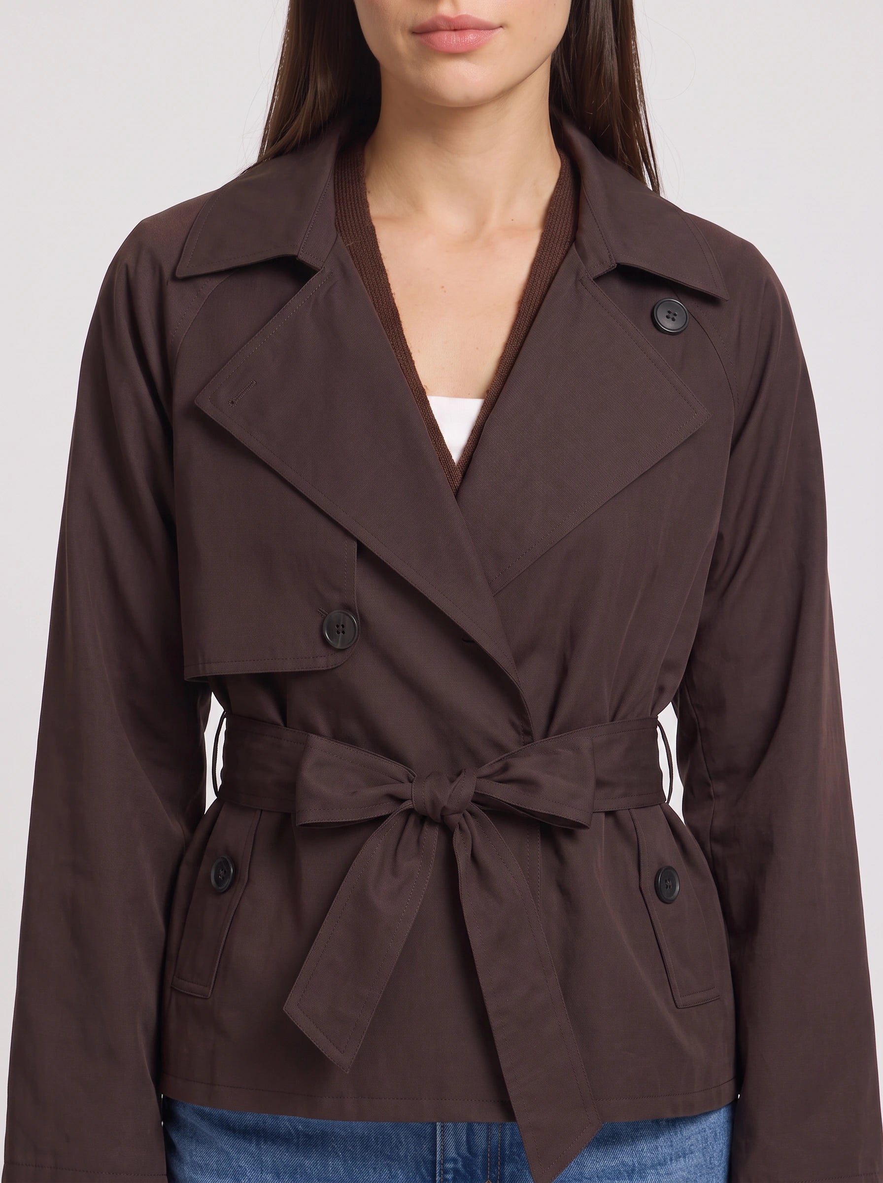 Cintara Cropped Belted Trench Jacket – Women Double Breasted Tie Waist Coat Smart Casual Work Outerwear