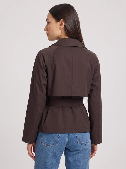 Cintara Cropped Belted Trench Jacket – Women Double Breasted Tie Waist Coat Smart Casual Work Outerwear