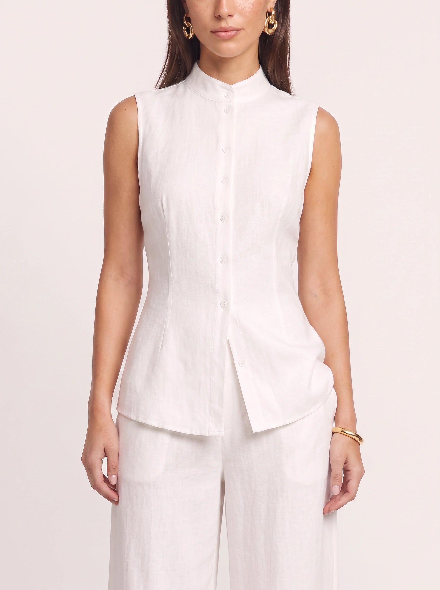 Linetto Sleeveless Button Top Wide-Leg Trouser Set – Two Piece Sets Women Business Casual Trendy Outfits Summer