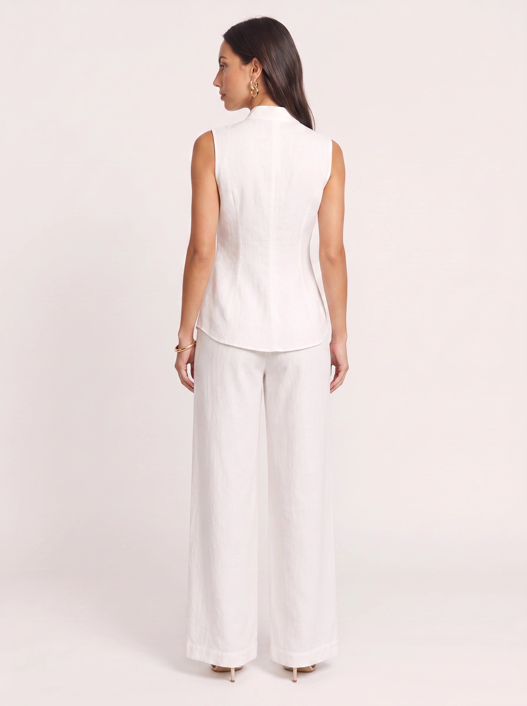 Linetto Sleeveless Button Top Wide-Leg Trouser Set – Two Piece Sets Women Business Casual Trendy Outfits Summer