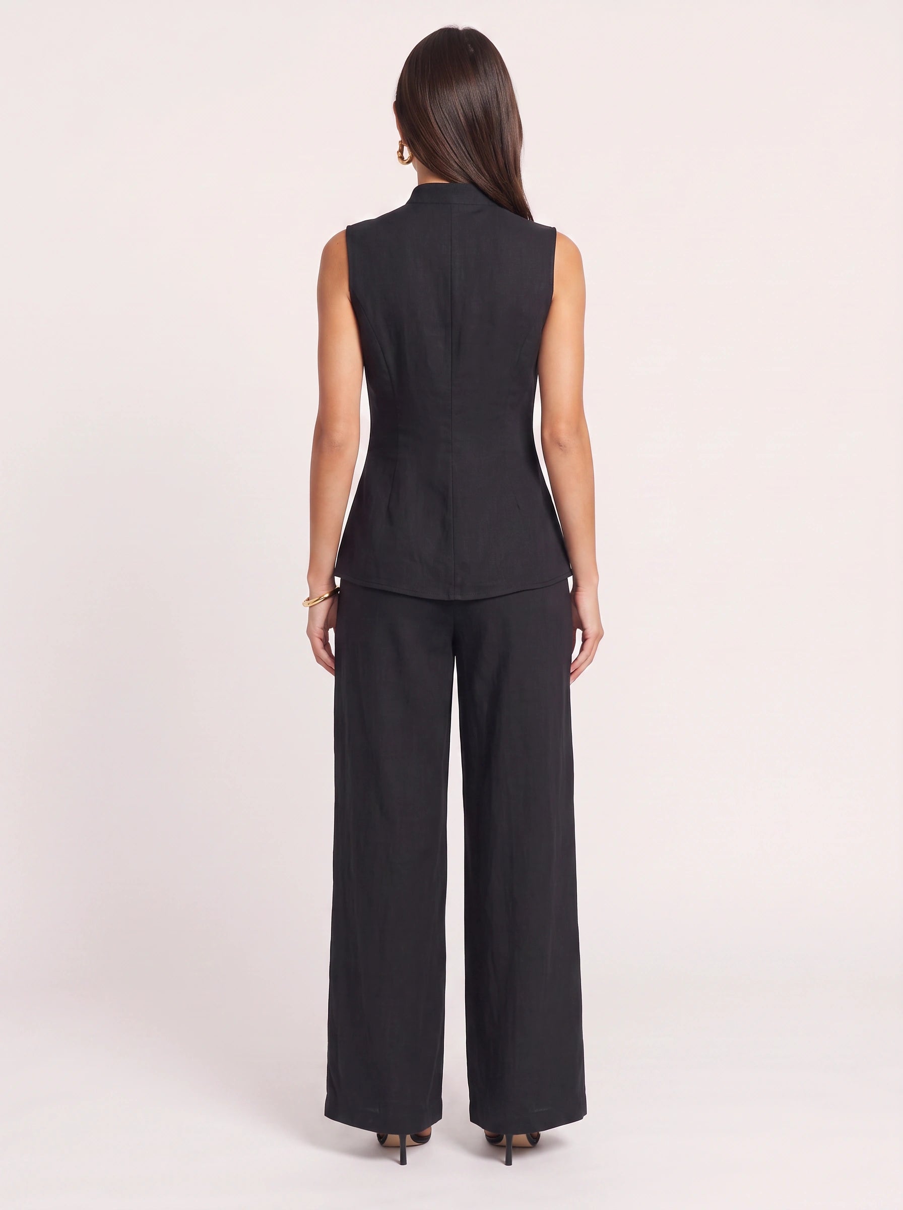Linetto Sleeveless Button Top Wide-Leg Trouser Set – Two Piece Sets Women Business Casual Trendy Outfits Summer