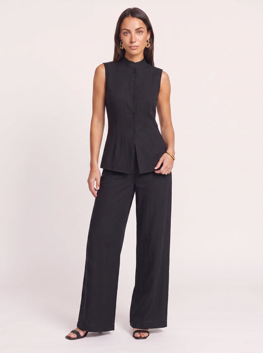 Linetto Sleeveless Button Top Wide-Leg Trouser Set – Two Piece Sets Women Business Casual Trendy Outfits Summer