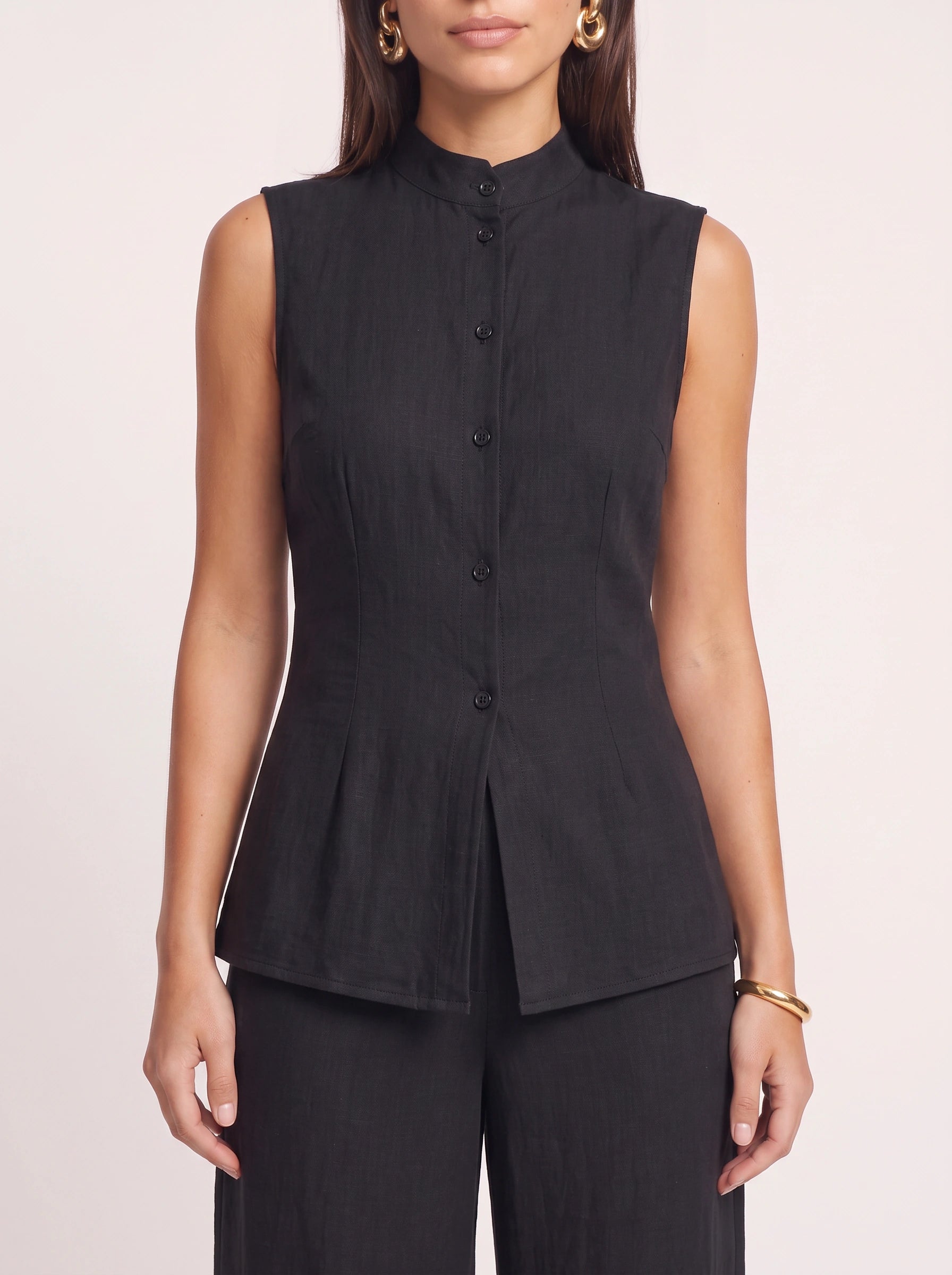 Linetto Sleeveless Button Top Wide-Leg Trouser Set – Two Piece Sets Women Business Casual Trendy Outfits Summer