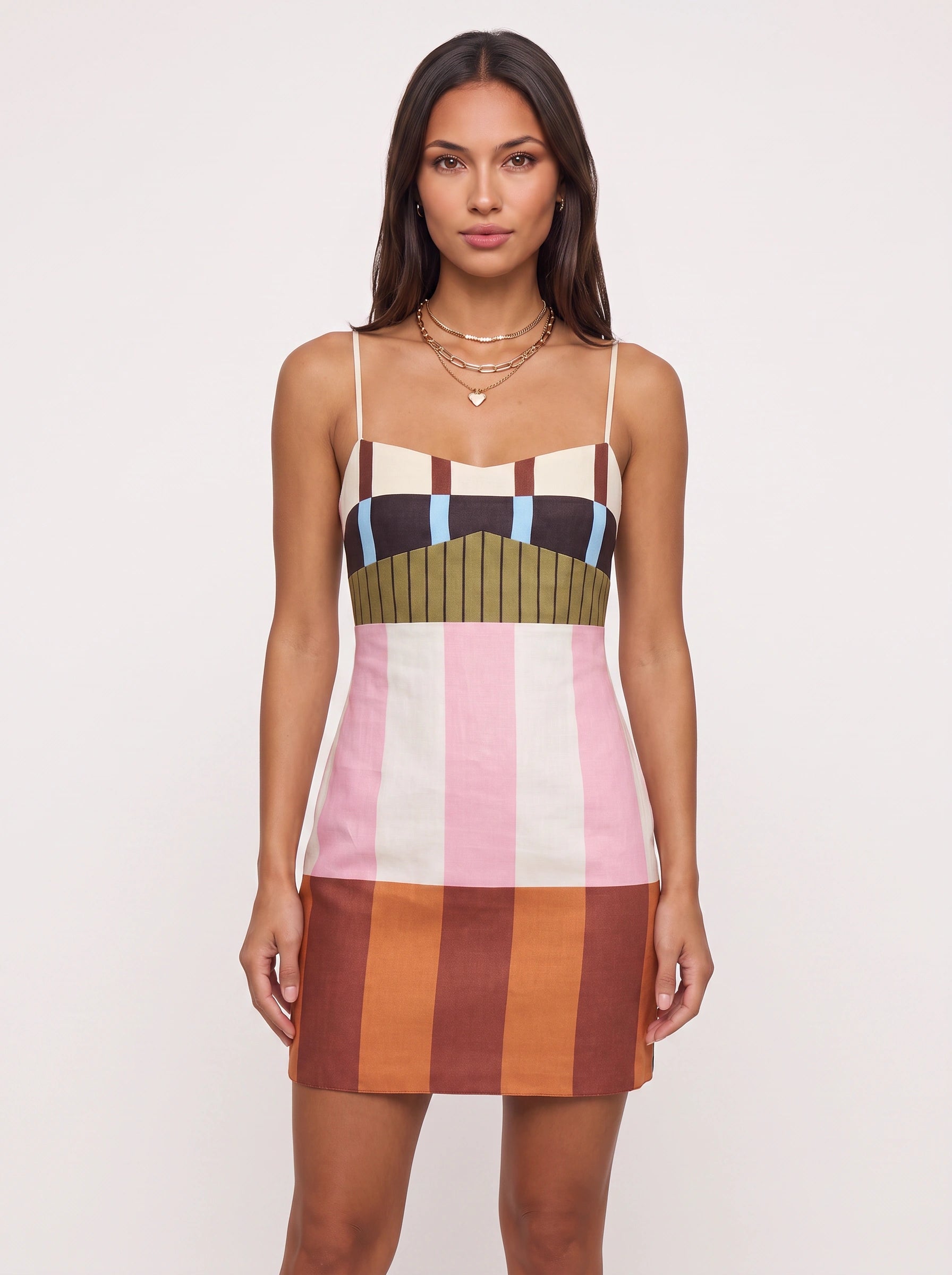 Rigette Striped Cami Mini Dress – Geometric Block Print Summer Cocktail Party Women Dress Patterns