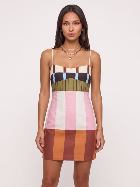 Rigette Striped Cami Mini Dress – Geometric Block Print Summer Cocktail Party Women Dress Patterns
